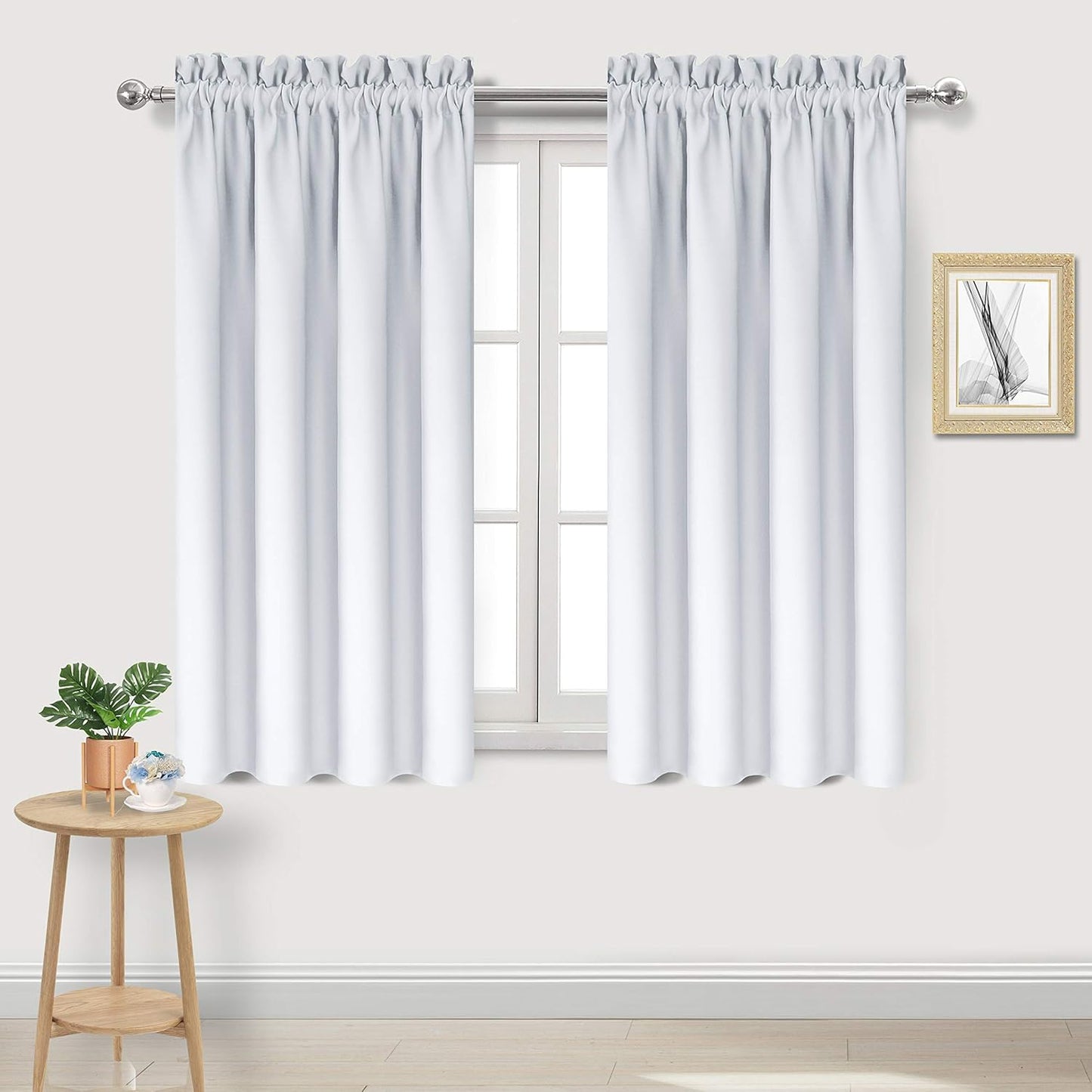 DWCN Blackout Curtains Thermal Insulated Energy Saving Bedroom and Kitchen Curtains Window Treatments, W 38 x L 45 Inch, Set of 2 Greyish White Rod Pocket Drapes