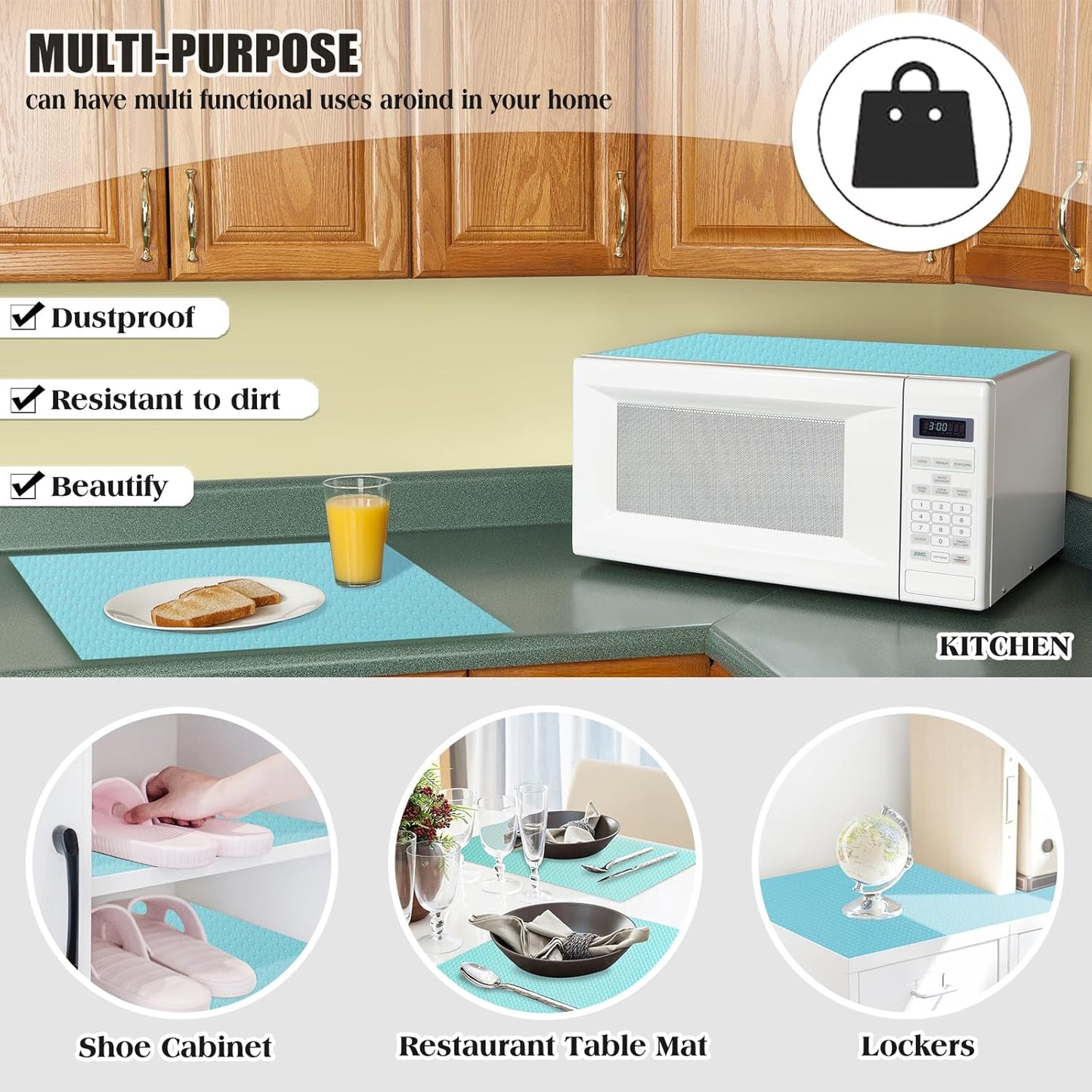 10Pcs Refrigerator Liners, Washable Fridge Liner Shelf Mats Refrigerator Pads for Cupboard Cabinet Drawer Home Kitchen Accessories Organization (Blue)