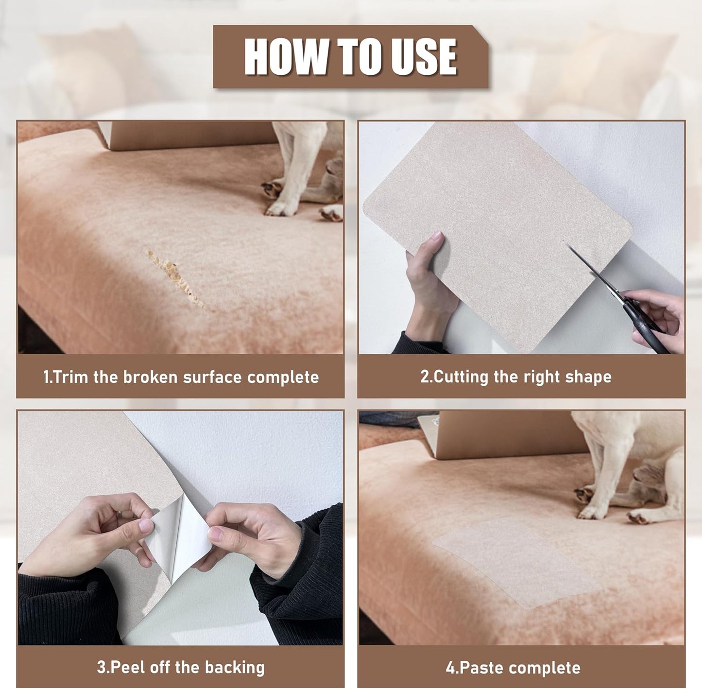 Azobur Fabric Couch Repair Patch 8.3 x 11 inches,Self-Adhesive Fabric Repair Patch for Furniture,Handbag,Sofa,Car Seats-(Brown)