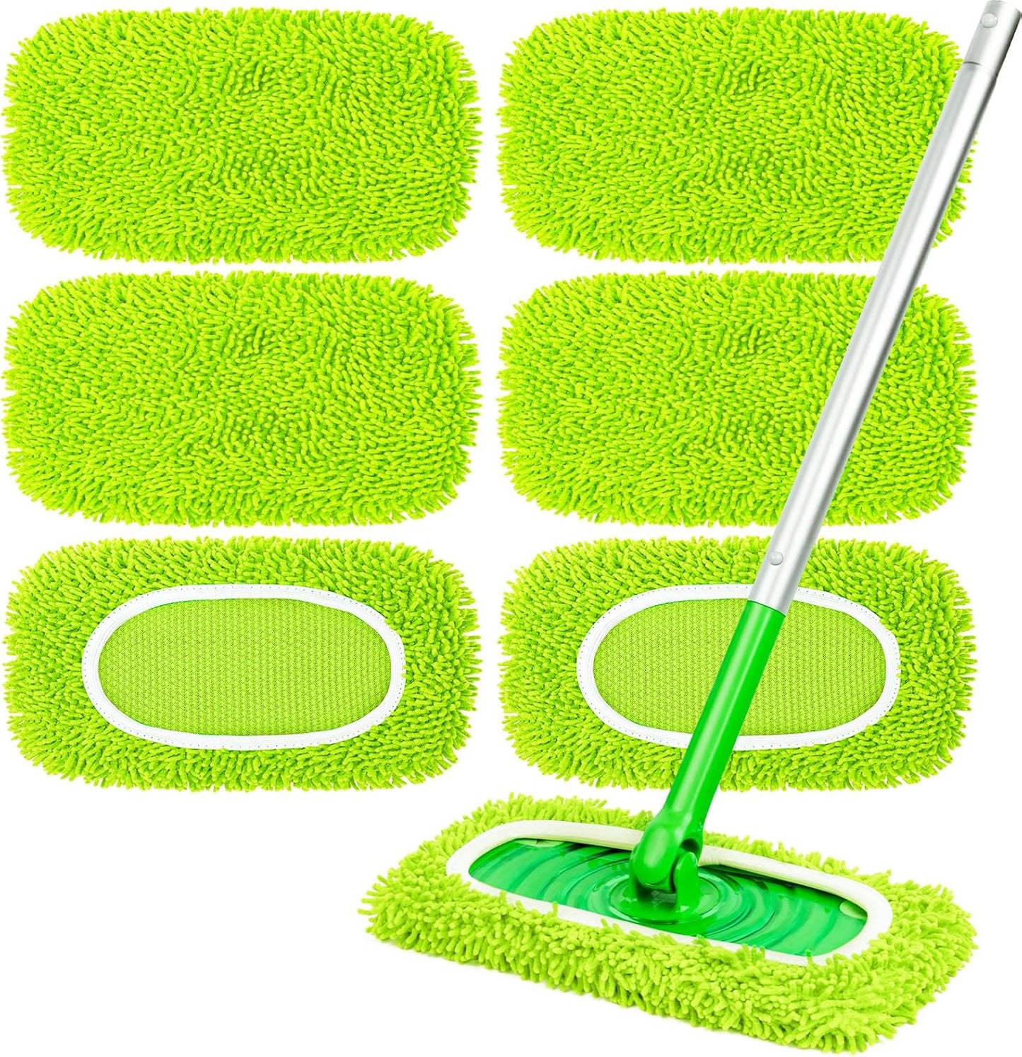 6-Pack Reusable Mop Pads Fit Swiffer Sweeper, Microfiber Cleaning Mop Pads Refill for Dry Sweeping & Wet Mopping Replacement