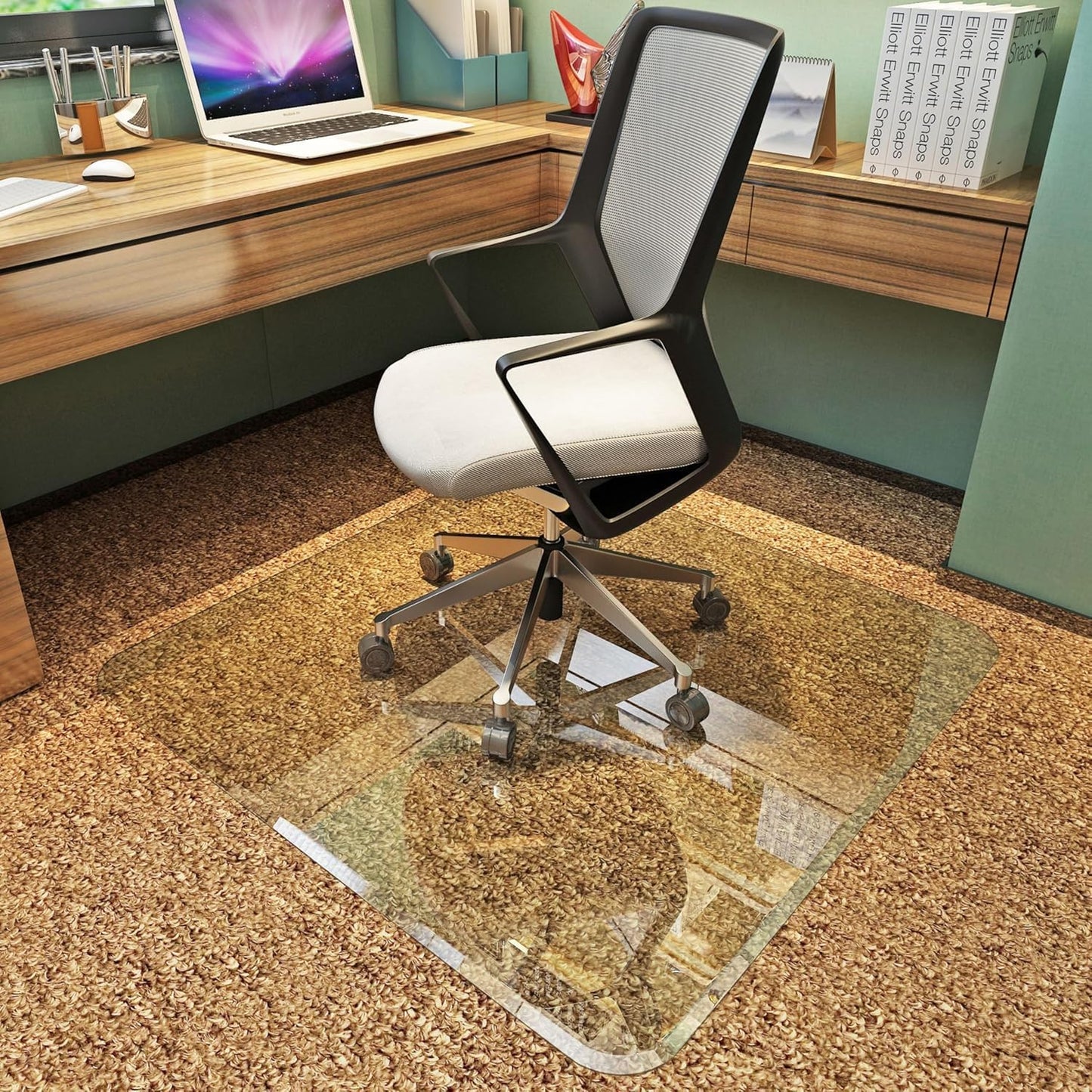 Exclusive Beveled Edge Glass Chair Mat for a Smooth Glide and Easy Roll On/Off by Clearly Innovative, Ultimate Office Chair Mat for Carpet or Hardwood Floor, 36x46