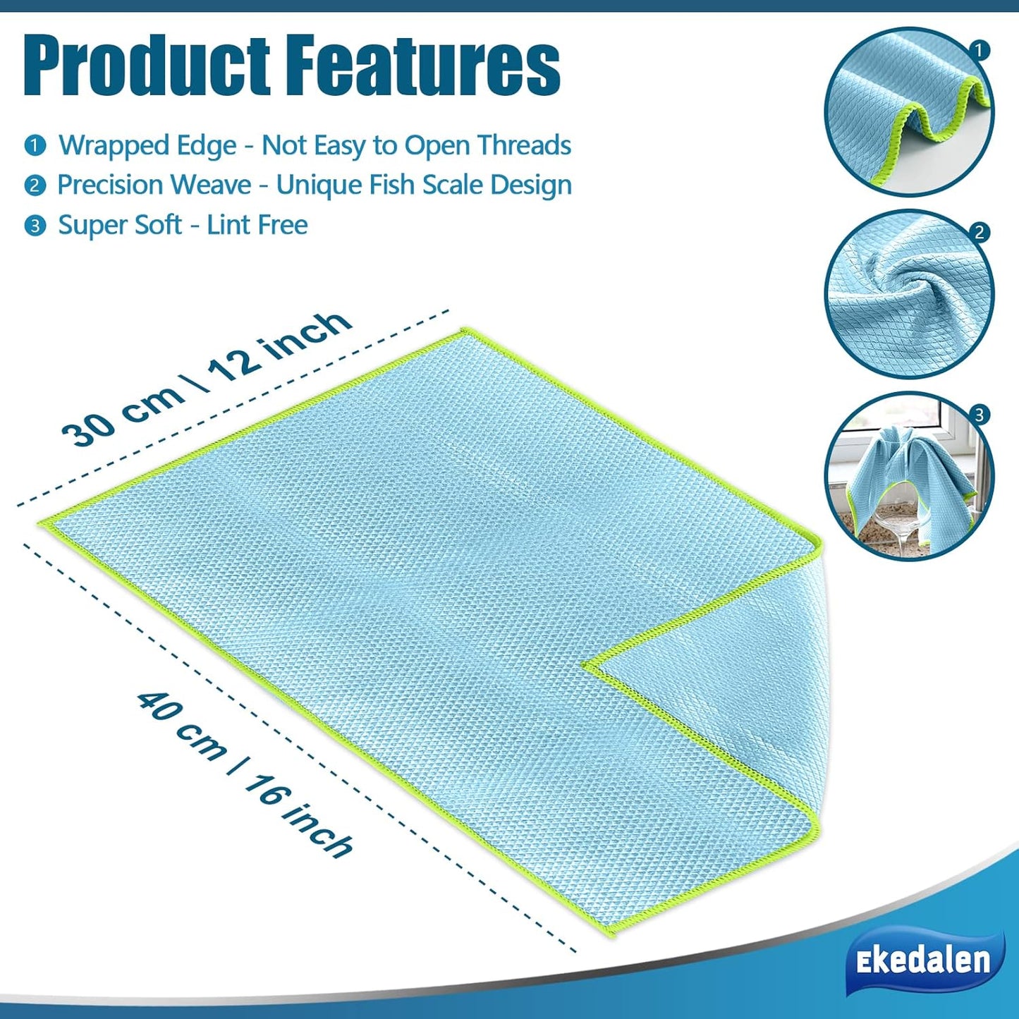 Microfiber Cleaning Cloth Lint Free Glass Cleaner Window Polishing Streak Free Miracle Easy Clean Rag Reusable for Mirror Kitchen Dish Auto Detailing,Pack of 8, 12'' x 16'', Light Blue