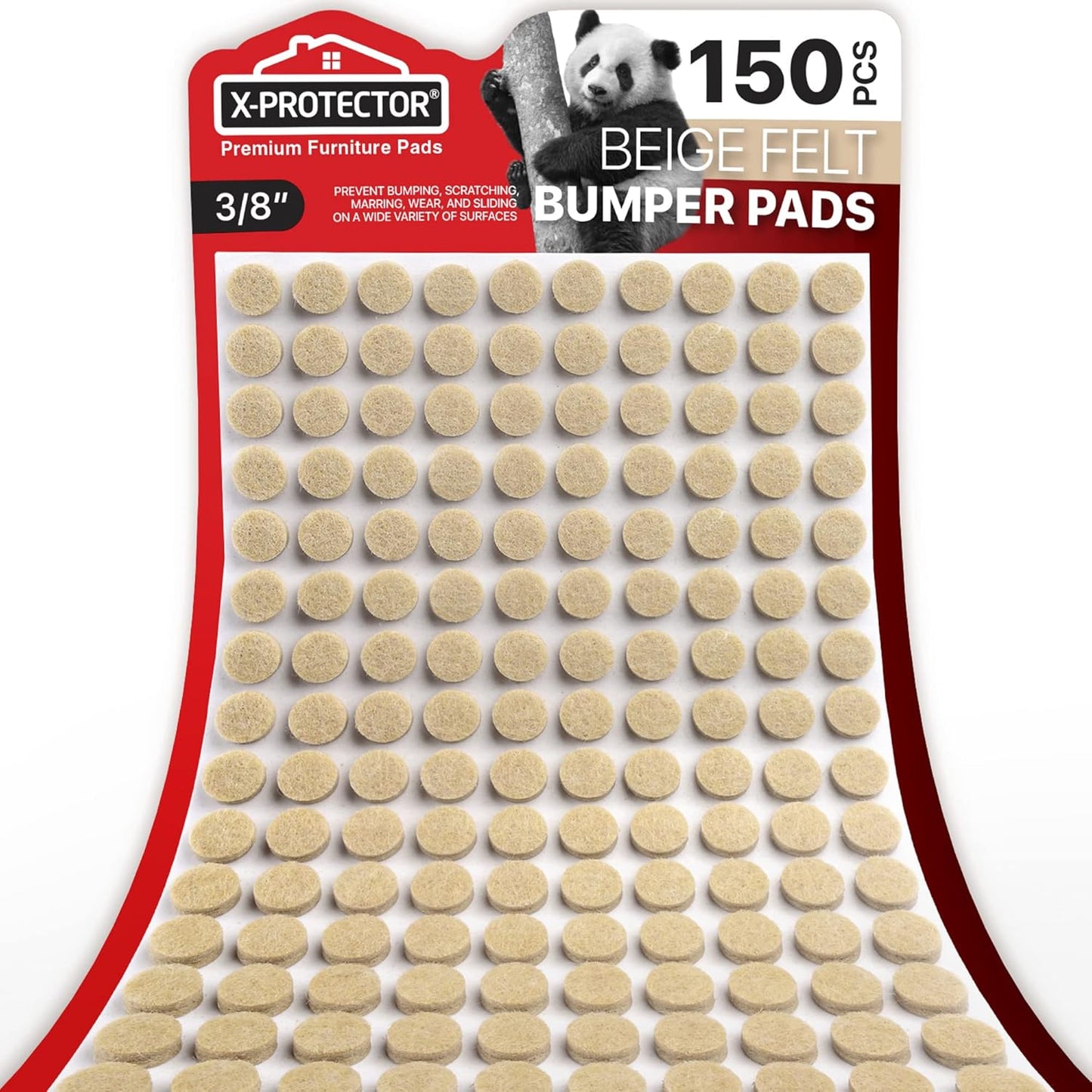 Cabinet Door Bumpers X-Protector 150 PCS - Small Felt Pads 3/8” - Ideal Beige Felt Bumpers - Self-Adhesive Thick Felt Dots - Bumper Pads to Protect Glass & Other Surfaces! (Beige)