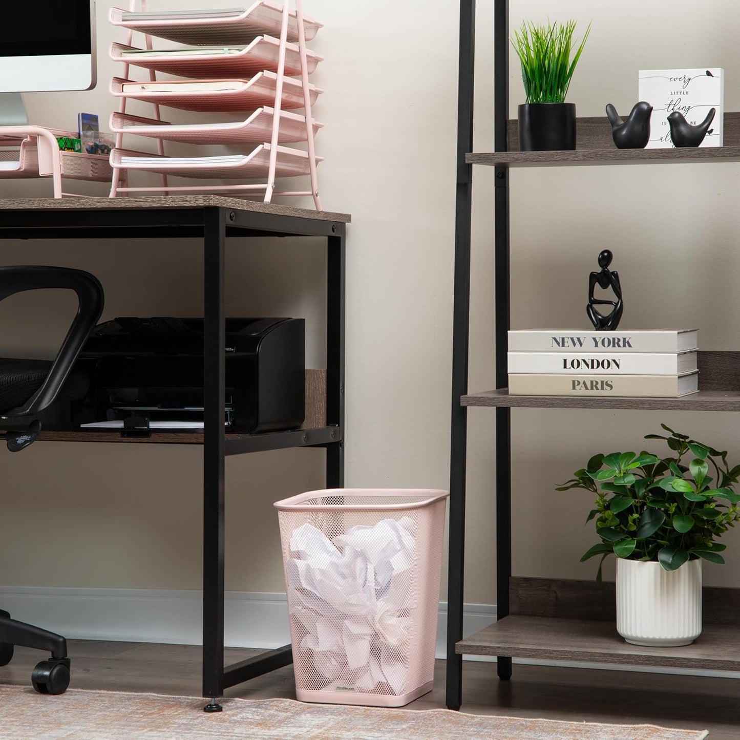 Mind Reader Mesh Trash Can, Square Wastebasket for Office or Home, 5 Gallon Capacity, Metal Mesh, Set of 2, Pink