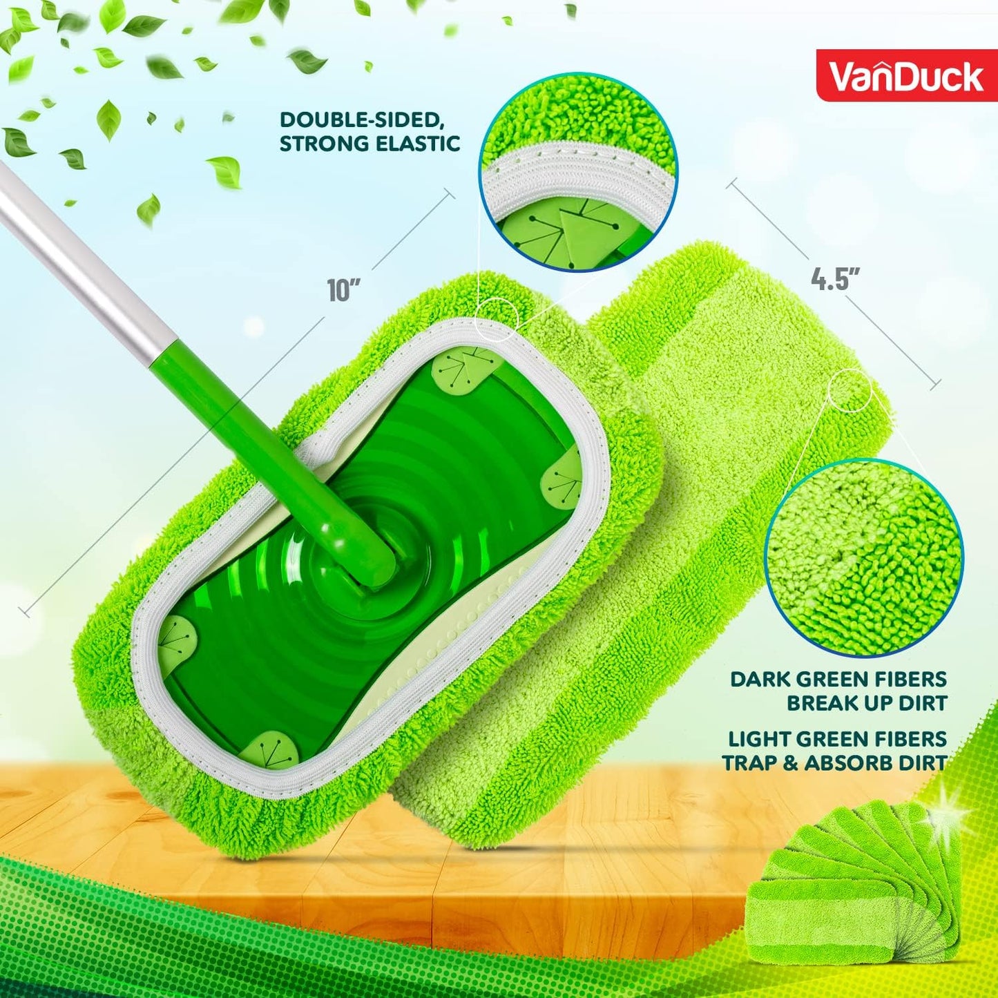 VanDuck Reusable Mop Pads Compatible with Swiffer Sweeper (6-Pack) - Washable Microfiber Mop Pads for Wet & Dry Use - All Purpose Floor Mopping and Cleaning Product