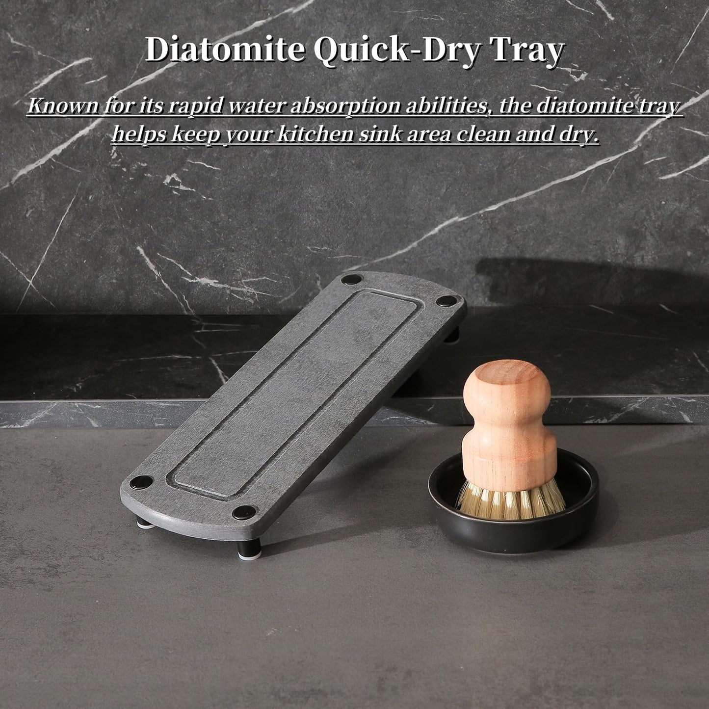 MOMEEMO Matte Black Soap Dispenser Set Comes with Stainless Steel Pumps, Instant Dry Tray, and Dish Scrub Brush, Suitable for Matte Black Kitchen Accessories. (Black)