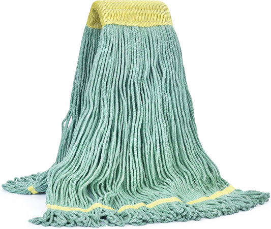 Matthew Cleaning Commercial Mop Head Replacement, 5 Inch Wide Headband, Looped End Cotton Blend String Wet Mops for Floor Cleaning, 18 oz Medium, 1-Pack Green