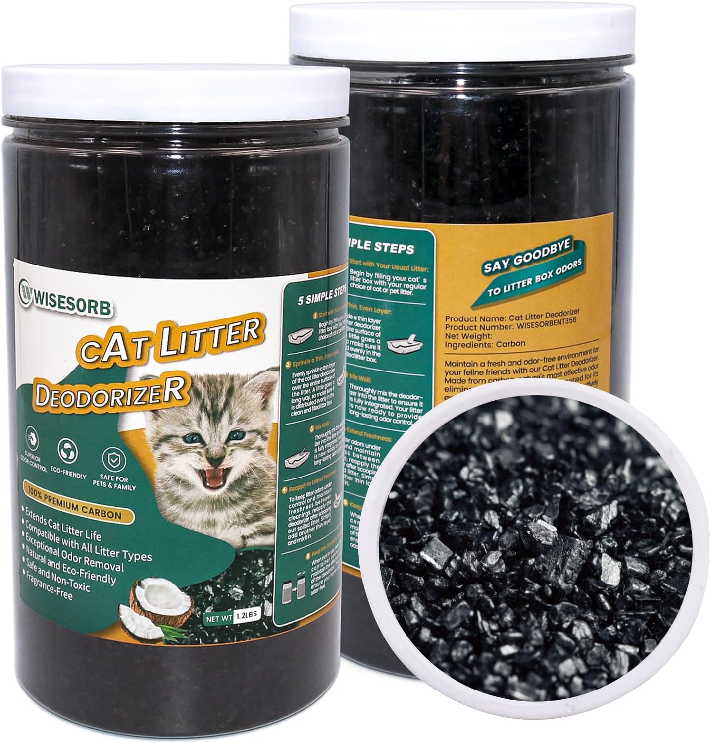 Cat Litter Deodorizer 1.2Lb Activated Carbon Litter Box Odor Eliminator Absorber Unscented Cat Litter Odor Control Room Deodorizer Solution for Homes with Pets