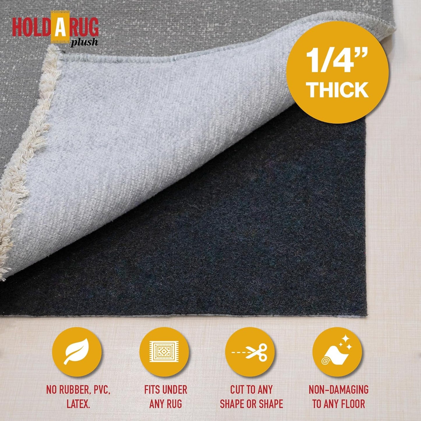 Hold-a-Rug Plush 8' Round Nonskid, Nonslip Rug Pad, Reversible Gripper, ¼ Thick, Safe for All Floors and Carpet, Keep Area Rugs Secure