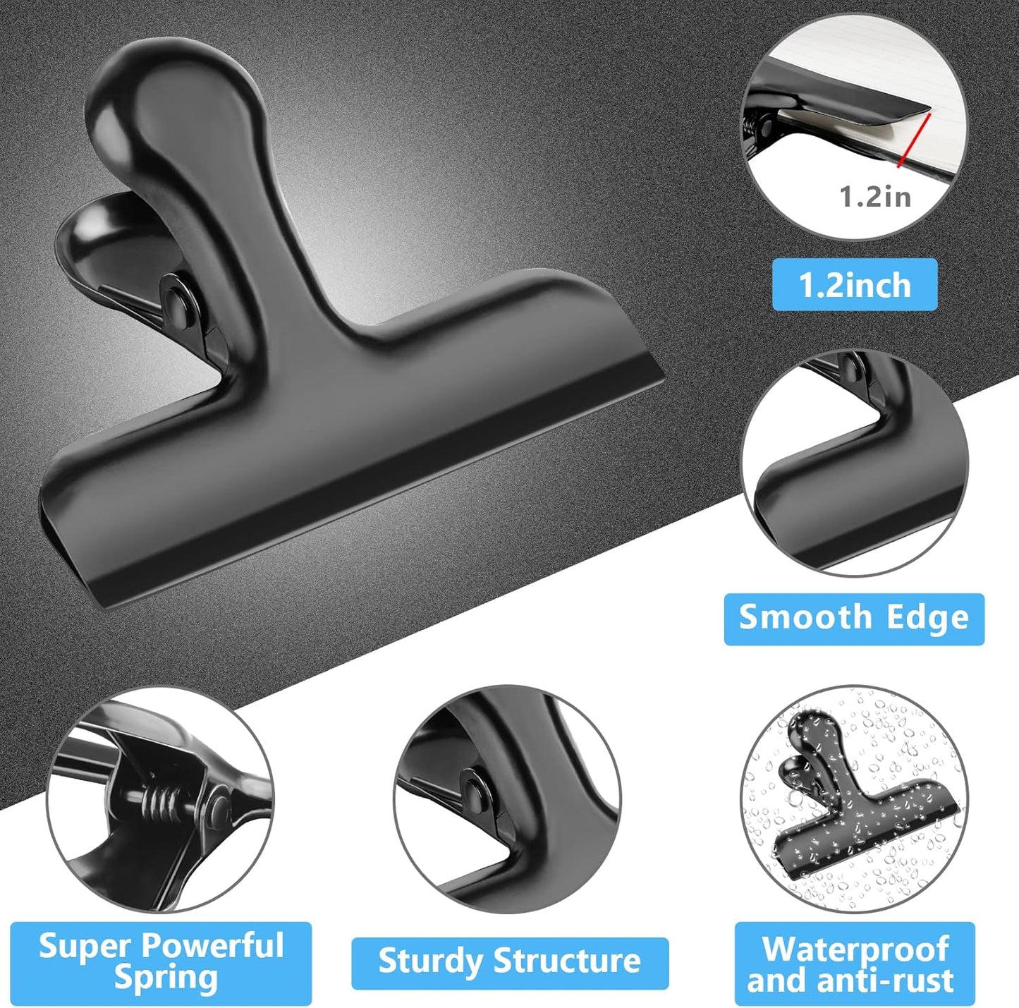 20 Pack 3 Inch Wide Stainless Steel Chip Clips Heavy Duty Food Bag Clamp, All-Purpose Air Tight Grip Clips for Kitchen Office to Seal Coffee Bags, Paper Sheets