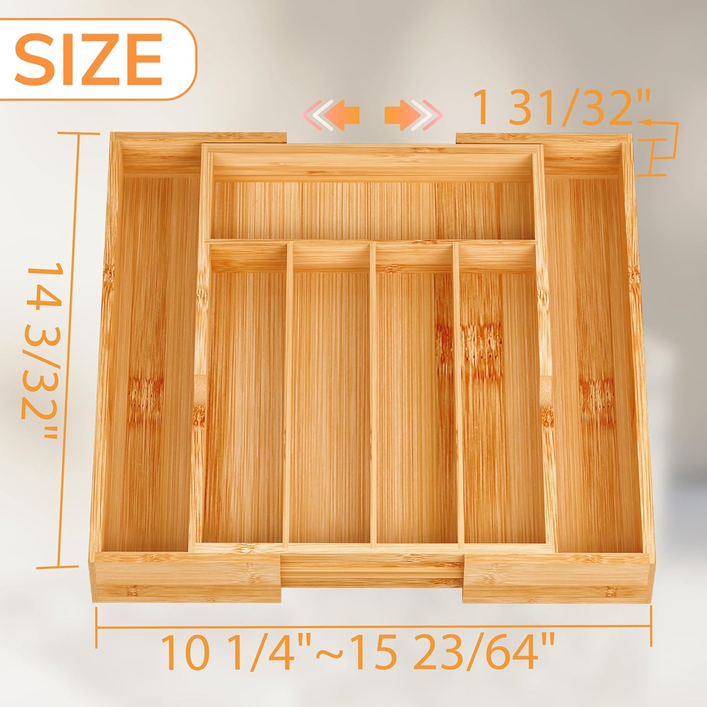 BAMEOS Bamboo Expandable Drawer Organizer, 5-7 Slots Kitchen Drawer Organizer, Adjustable Cutlery Tray for Utensils, Silverware & Flatware (Natural)