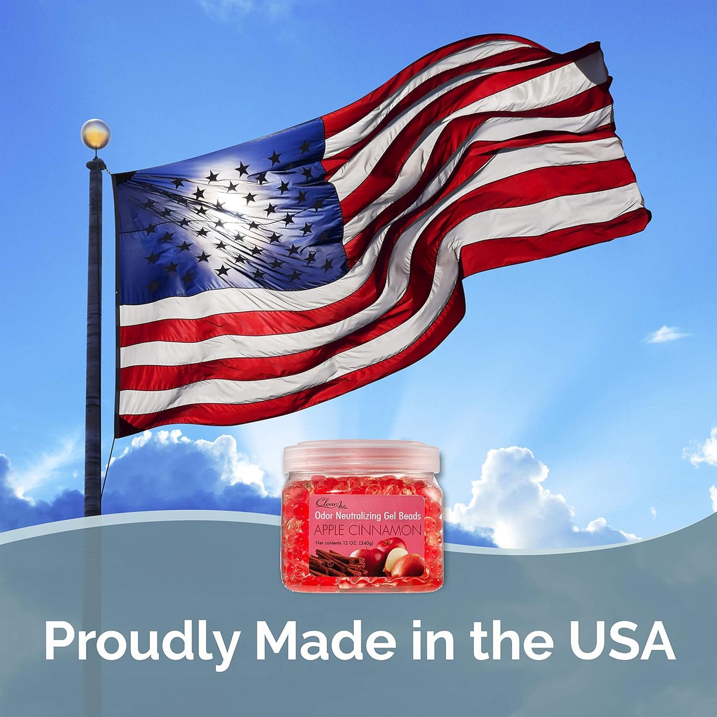 Clear Air Odor Eliminator Gel Beads - 12 oz, Pack of 2 - Air Freshener Made with Essential Oils - Eliminates Odors in Bathrooms, Cars, Boats, RVs & Pet Areas - Apple Cinnamon Scent