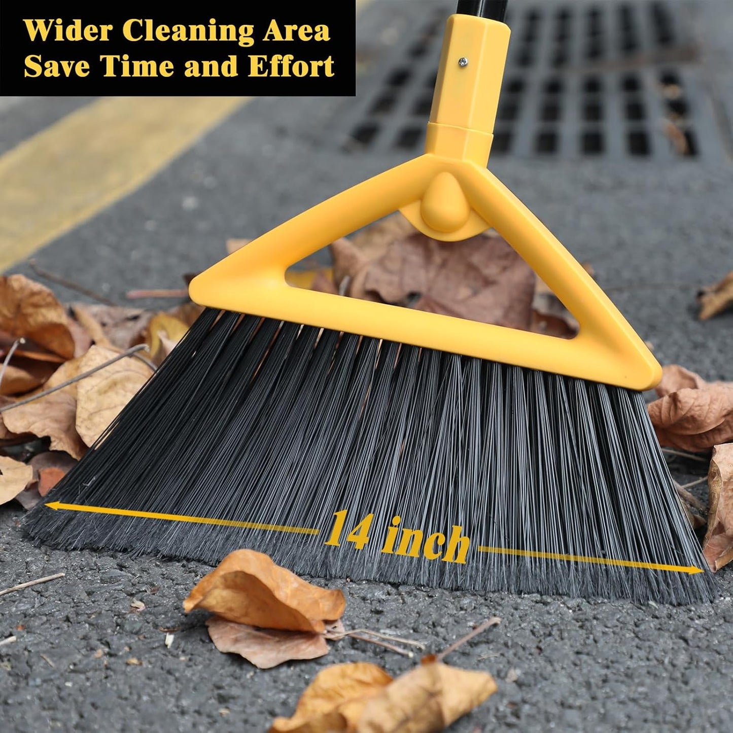 Heavy Duty Broom Outdoor and Indoor, 4 Pack Upgraded Commercial Angle Brooms, Perfect Yellow Broom of House, Kitchen, Garage, Courtyard
