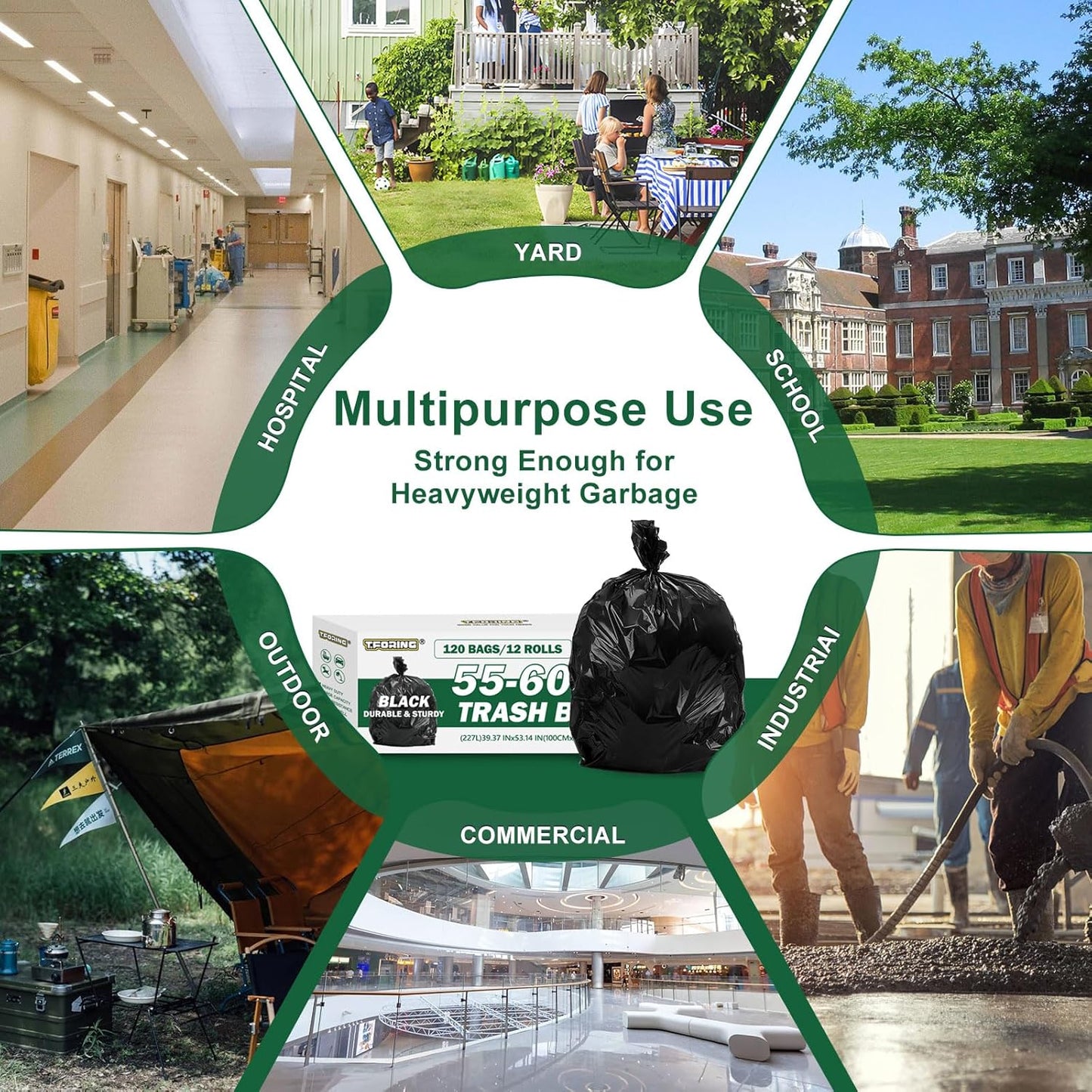 55-60 Gallon Black Trash Bags 120 Count - 40''x53'' Extra Large 50+ Gallon Garbage Bags,Unscented Strong Huge Can Liners for Construction Industrial Yard Outdoor Commercial