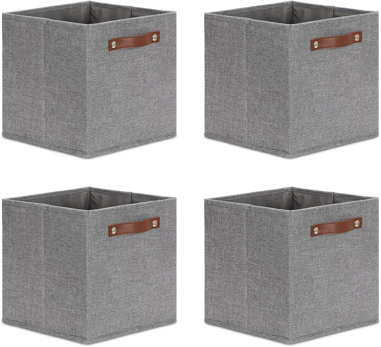 DULLEMELO 11x11 Cube Collapsible Fabric Storage Bins for Shelf Organizing, Toy Square Bins, Kids Clothes Closet Baskets Storage, for Bedroom, Living Room, Dorm(Gray-4 Pack)