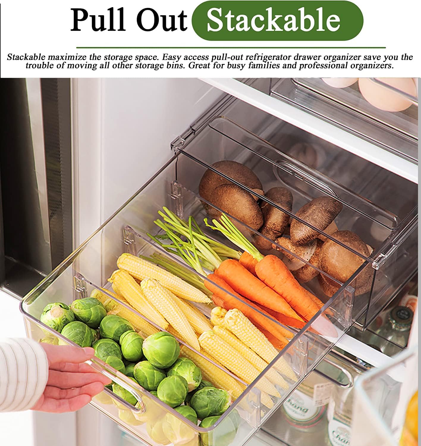 4 Pack Clear Storage Drawer Set, Stackable Fridge Drawer Organizer Fruit Vegetable Storage Containers for Kitchen Pantry Organization,BPA-Free
