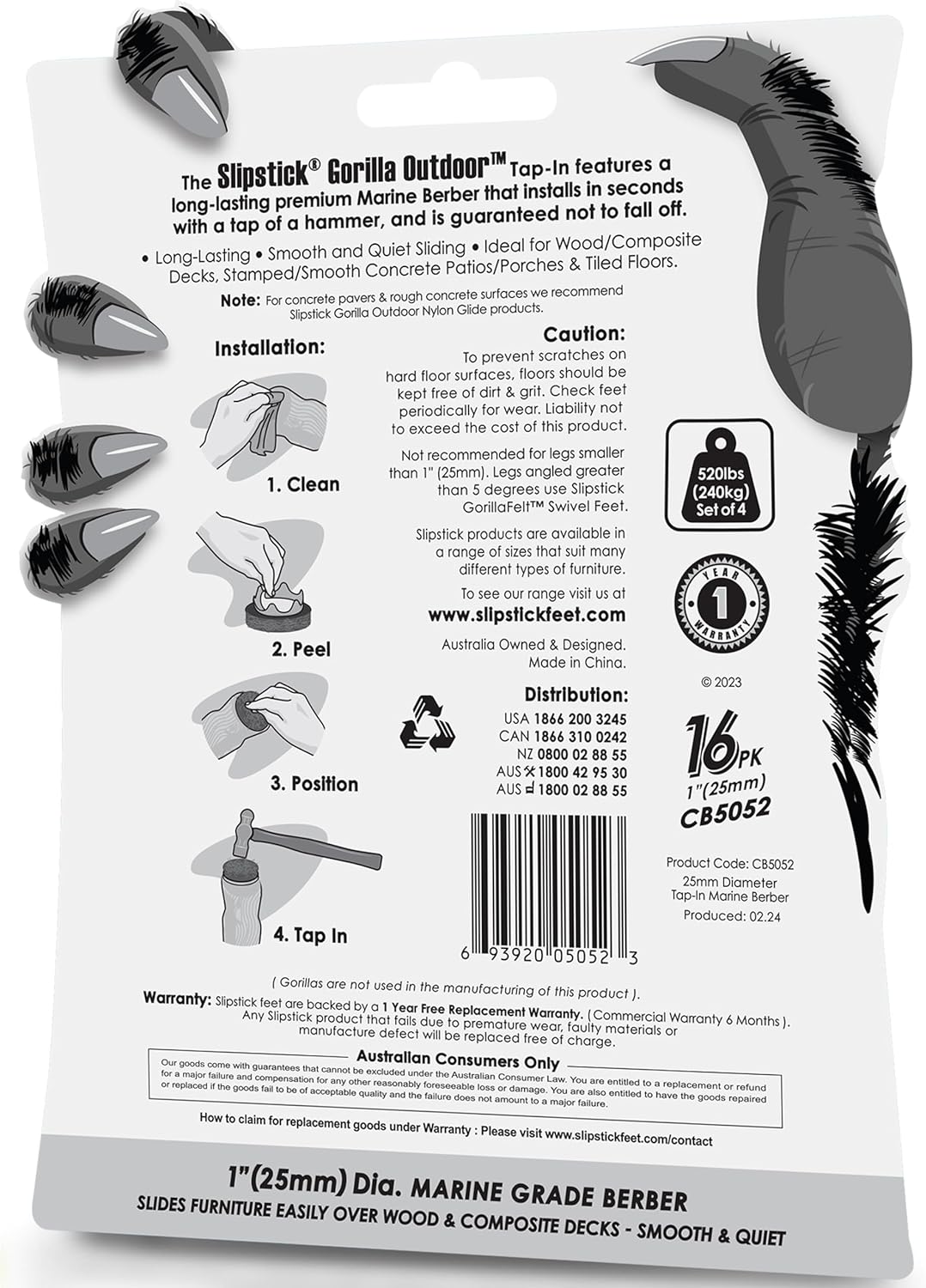 GorillaOutdoor 1 inch Round Furniture Feet Floor Protectors/Weatherproof Berber Glides for Furniture (Set of 16) Tap On Furniture Pads for Outdoor & Indoor Use