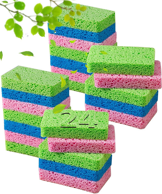METUUTER 24-Count Cleaning Scrub Sponge- Compressed Cellulose Sponges Non-Scratch Natural Sponge for Kitchen Bathroom Cars, Funny Cut-Outs DIY for Kids