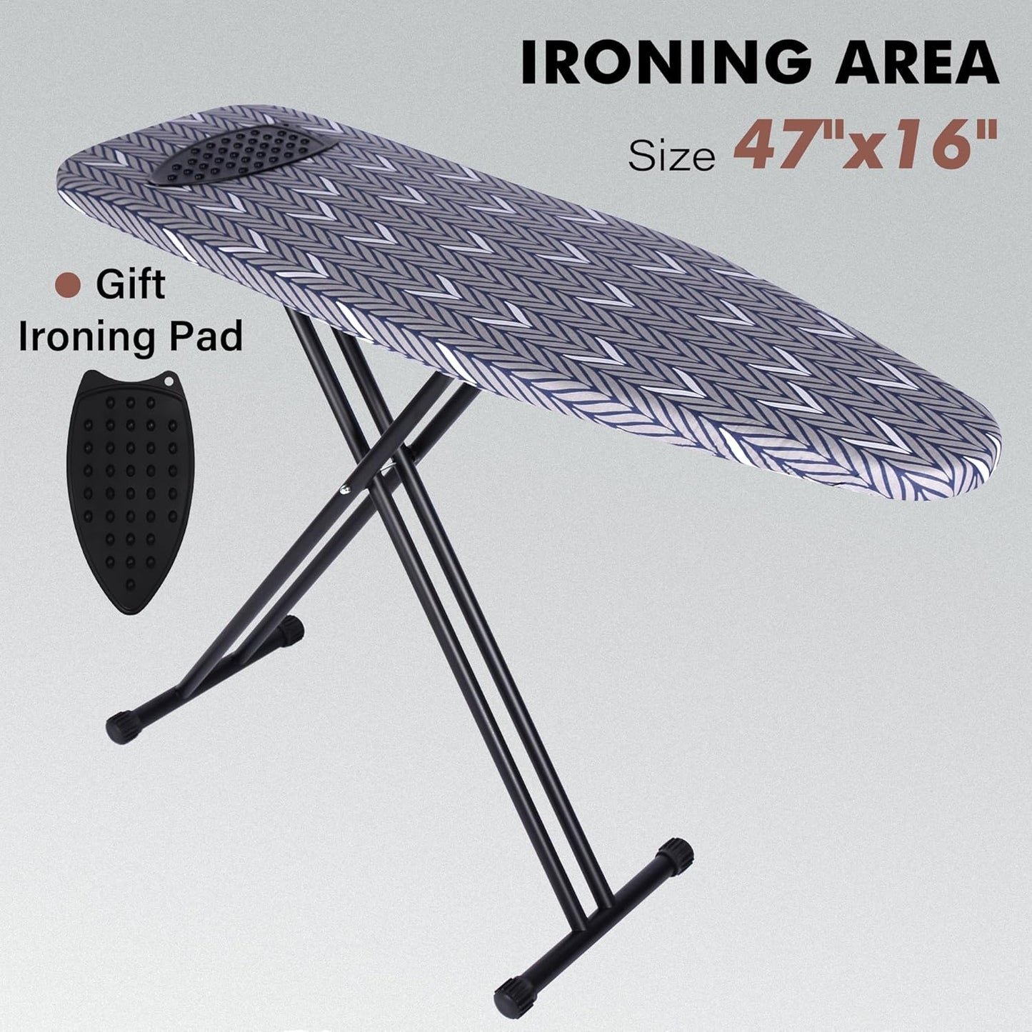 Ironing Board Full Size, Metal Construction Iron Board with Extra Thick Heavy Duty Padded Cover, Stable Structure, Anti-Skid Feet