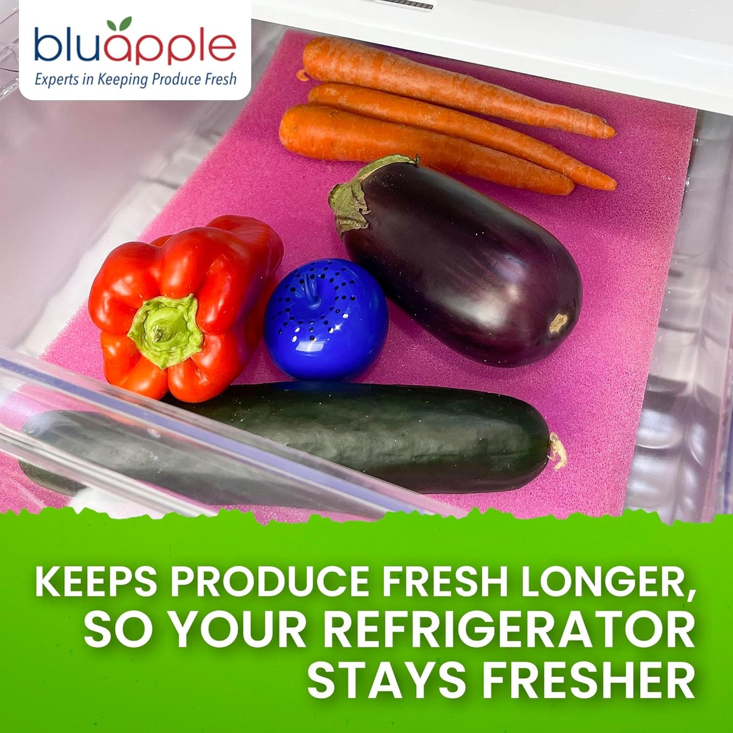 Bluapple FreshMats, Refrigerator Bin Liner, Fridge Drawer Mats, Crisper Life Extender Liner Keeps Produce Fresh Longer, Anti-Bruising, Helps Air Circulation, Washable & Reusable (4-Mats, 12x15, Pink)