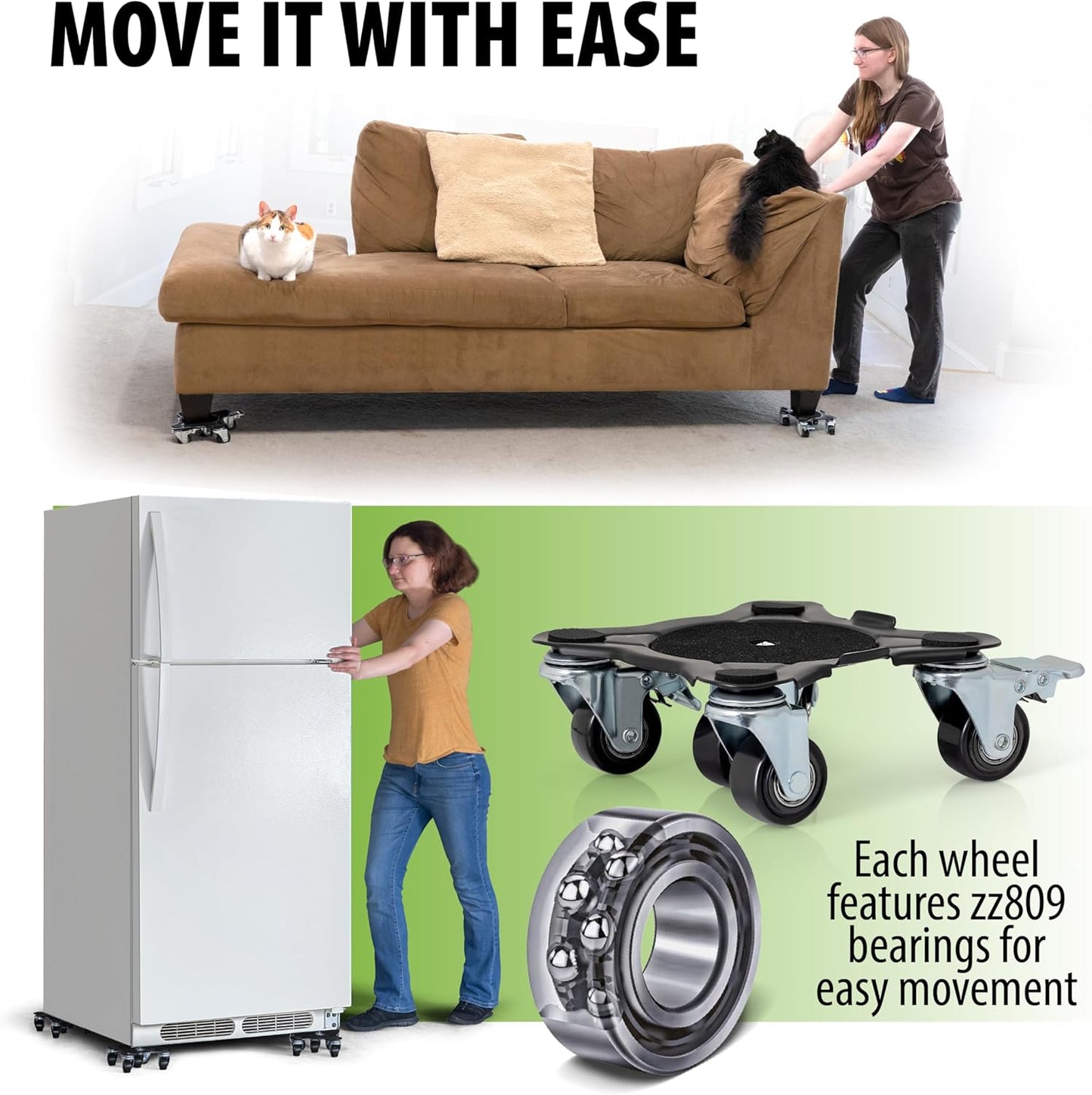 Furniture Movers with Wheels - Set of 4 Heavy Duty Furniture Lifter Tool with 2000 lbs Load Capacity, Easy Sliders Dolly for Moving Appliances, Sofa, Cabinet, and Piano etc (6.3×6.3IN)