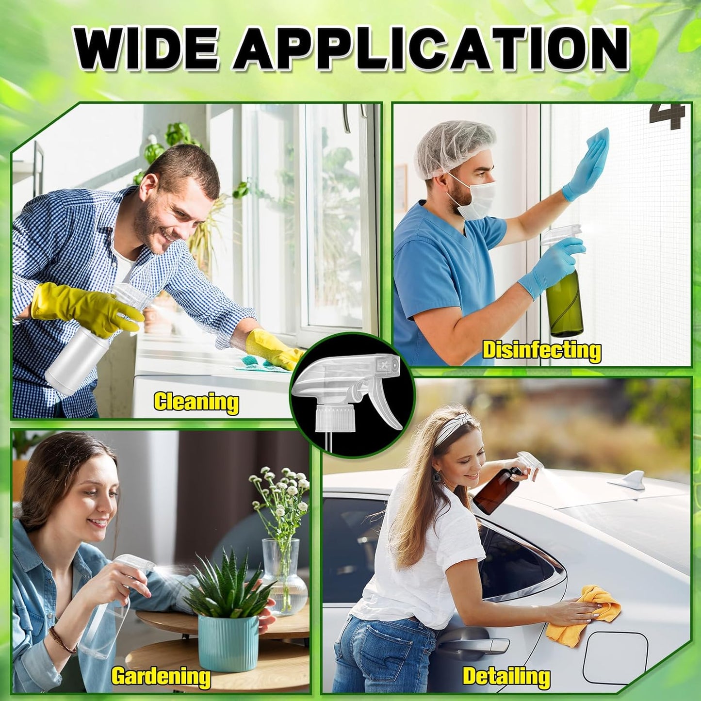 DIYSELF Spray-Nozzle-for-Bottles, 8 Pcs Spray Bottle Tops Replacement, Mist Stream Trigger Sprayer for 8oz 16oz 32oz Bottles, Clear Spray Bottle Heads for Cleaning Solutions, Car Detailing, Leakproof