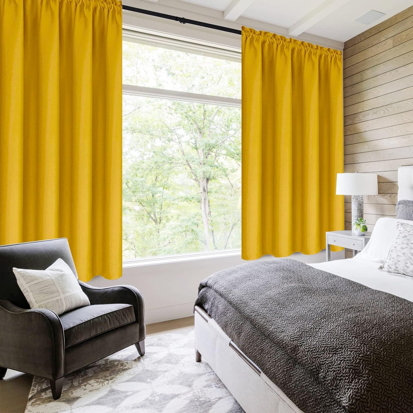 DWCN Yellow Room Darkening Blackout Curtains - Thermal Insulated Privacy Energy Saving Window Curtain Drapes 42 x 45 inch Length, Set of 2 Bedroom Living Room Curtains