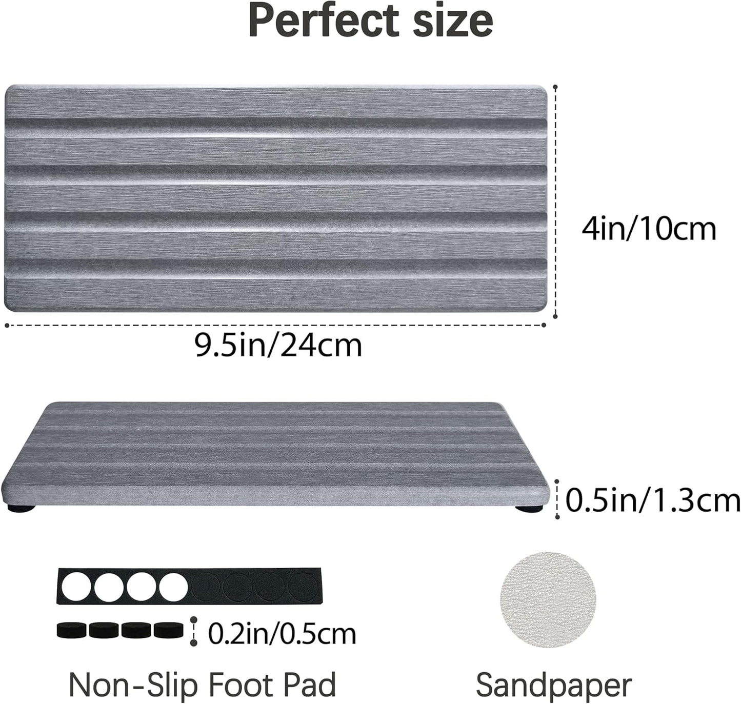 Diatomite Soap Dish, Water Absorbing Stone Tray, Kitchen Sink Organizer, Fast Drying Counter Holder (Grey, 9.5" x 4"/24 x 10cm)