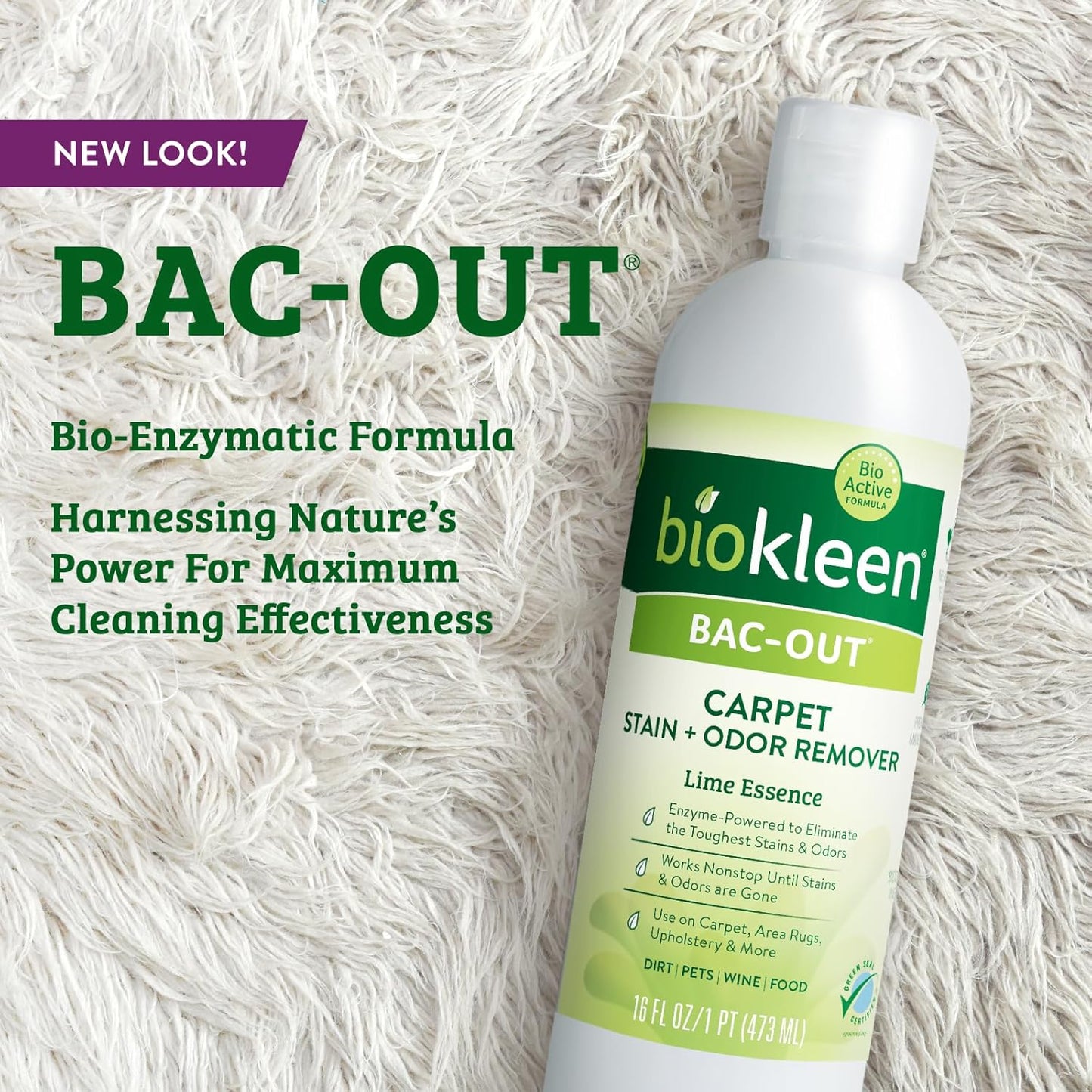Biokleen Bac-Out Enzymatic Stain & Odor Remover for Carpet - Removes Stains and odors caused by dirt, pet accidents, wine, food, smoke - 2 Pack 32 oz w/Micro Cleaning Towel