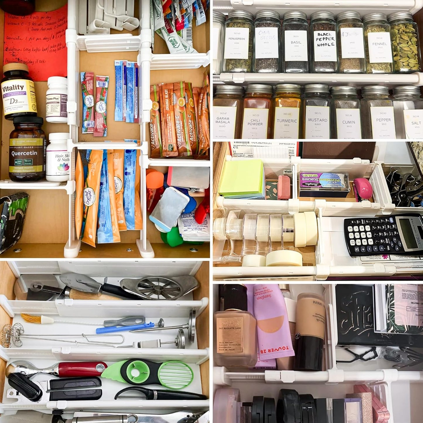 HiYZ Expandable Drawer Dividers with Inserts, Large Kitchen Utensils Drawers Divider, 2.36" High Adjustable Drawer Organizers Separators for Clothing,Kitchen Utensils,Tools,8 Dividers with 16 Inserts