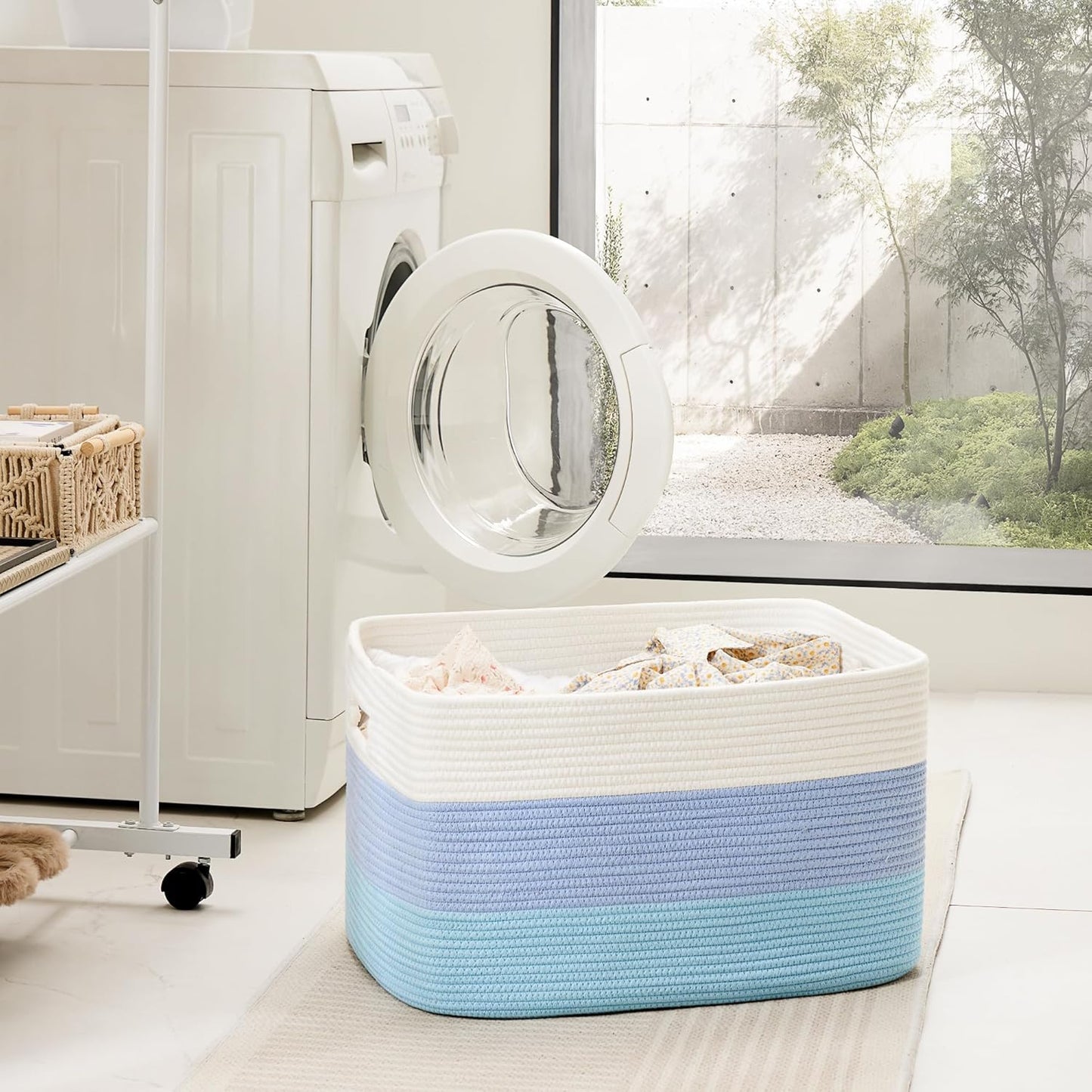 Blanket Basket,Rectangle Woven Baskets for Storage,30L Laundry Basket for Decorative Nursery Blanket,Toys,Dirty Clothes and Magazine in Shelves,Baby Room,and Living Room