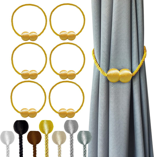 Hion Magnetic Curtain Tiebacks Golden 6 Pack, Curtain Tiebacks Buckles Holdbacks Holders Hooks Clip for Home Bedroom Office Decorative Thick or Thin Curtain