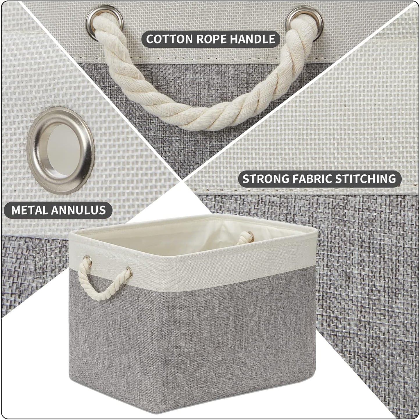 DULLEMELO Storage Baskets for Organizing 16x12x12 Large Fabric Storage Bins Baskets Set of 2 Collapsible Decorative Storage Boxes for Shelves Closets Nursery Toy Clothes (White And Grey)