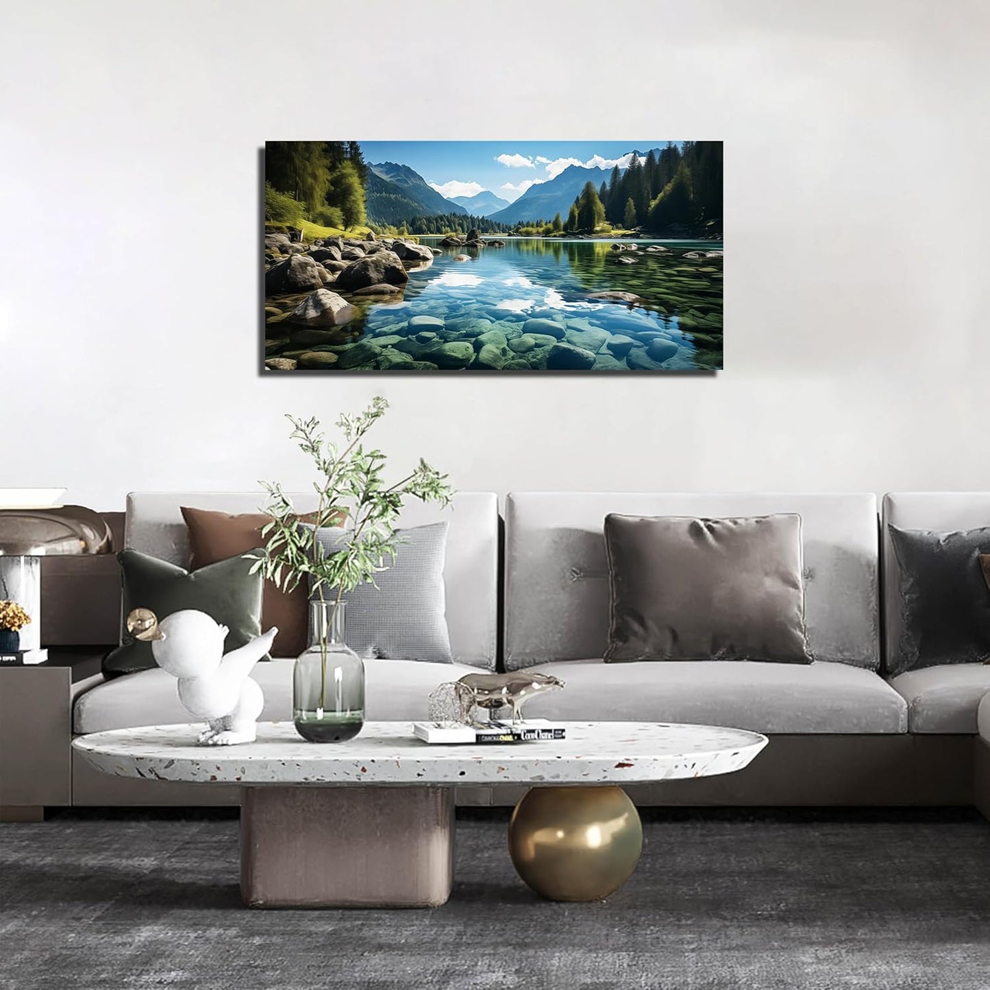 GUGIKA Landscape Wall Art for Living Room, Mountain and Lake Wall-Decor for Bedroom, Natural Scenery Canvas Prints Pictures for Hallway Office, Size 40 x 20 Inches
