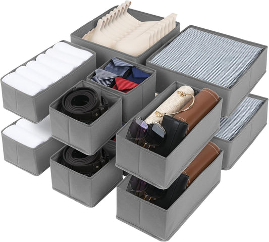 Cupic Cupid Drawer Organizer, Dresser Organizers, Foldabe Drawer Organizer Clothes, Closet Organization and Storage Dividers for Socks, Underwear and Diaper, Set of 12, Gray