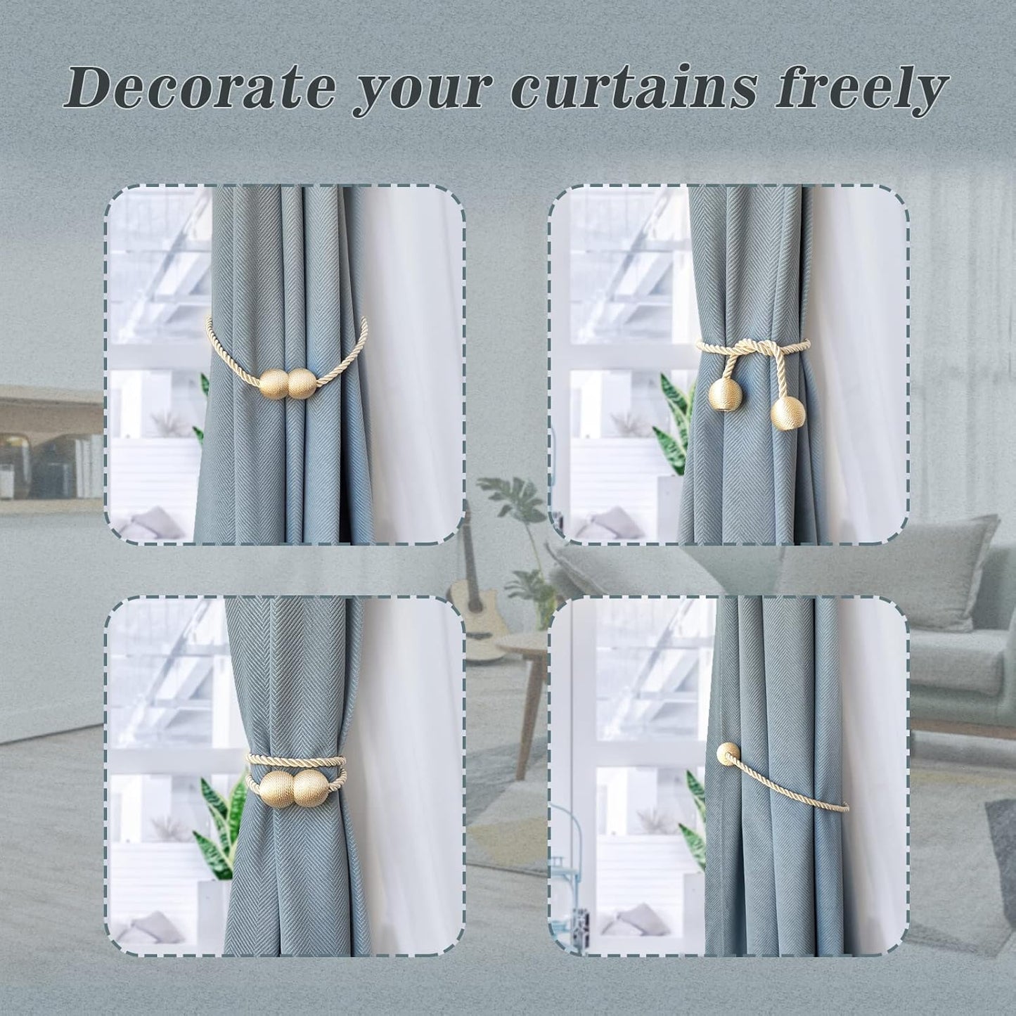 Hion Magnetic Curtain Tiebacks Beige 2pcs, Curtain Tiebacks Buckles Holdbacks Holders Hooks Clip for Home Bedroom Office Decorative Curtain