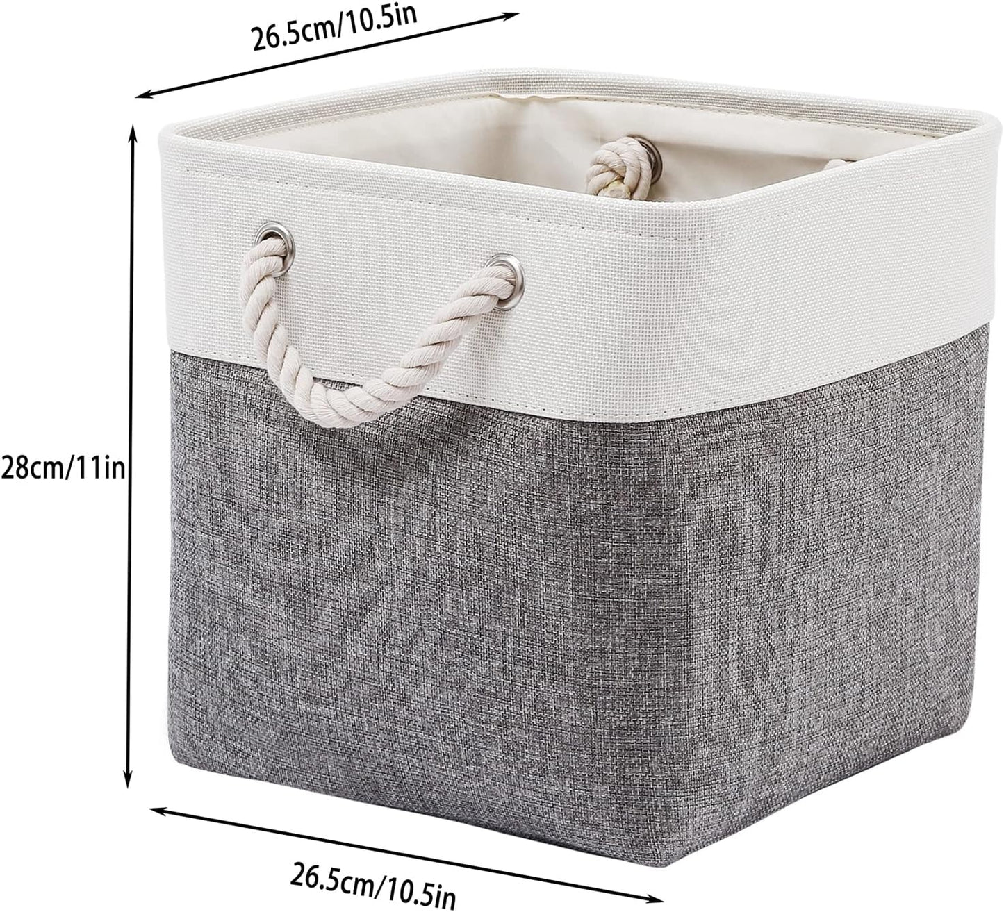 Cube Storage Bins, Collapsible Fabric Cube Storage Bin, 11 Inch Cube Storage Bins with Handles, Foldable Storage Cubes (White/Gray, 6Pack)