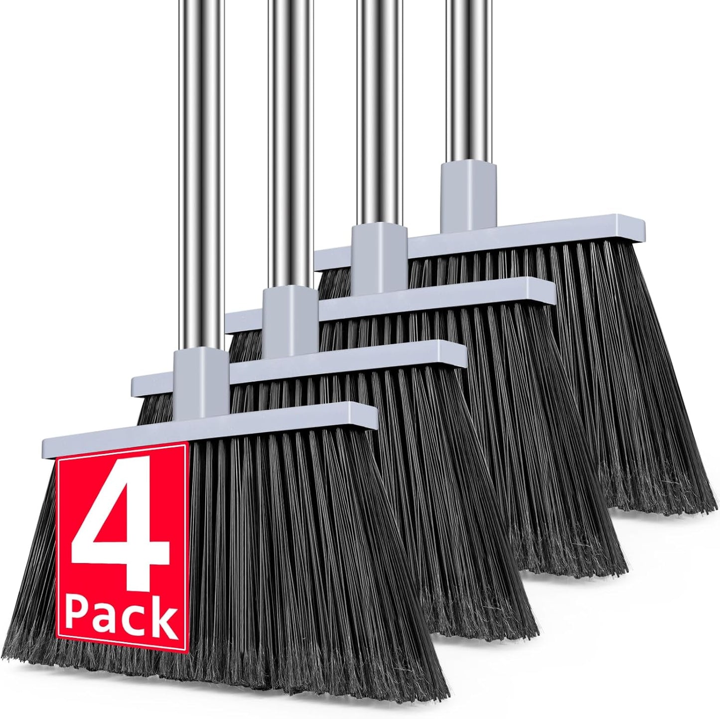 PBHEPJ Broom, 4 Pack Outdoor Broom for Floor Cleaning, 58" Long Stainless Steel Handle, Hard Bristle Angle Broom for Sweeping Indoor, Commercial, Industrial, Garage, Kitchen