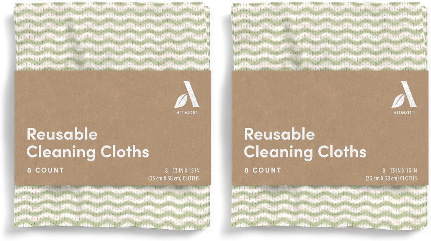 Amazon Aware All Purpose Cleaning Cloth, 8 Count, Pack of 2 Green, 13 x 15 Inch