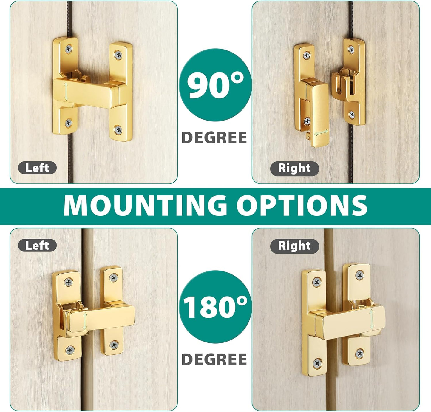 90/180 Degree Flip Latch Gate Latch, Heavy Duty Black Safety Door Lock Enhanced Security Flip Latch Lock Hardware for Interior Door Front Door Barn Garden Fence Window Bathroom Cabinet