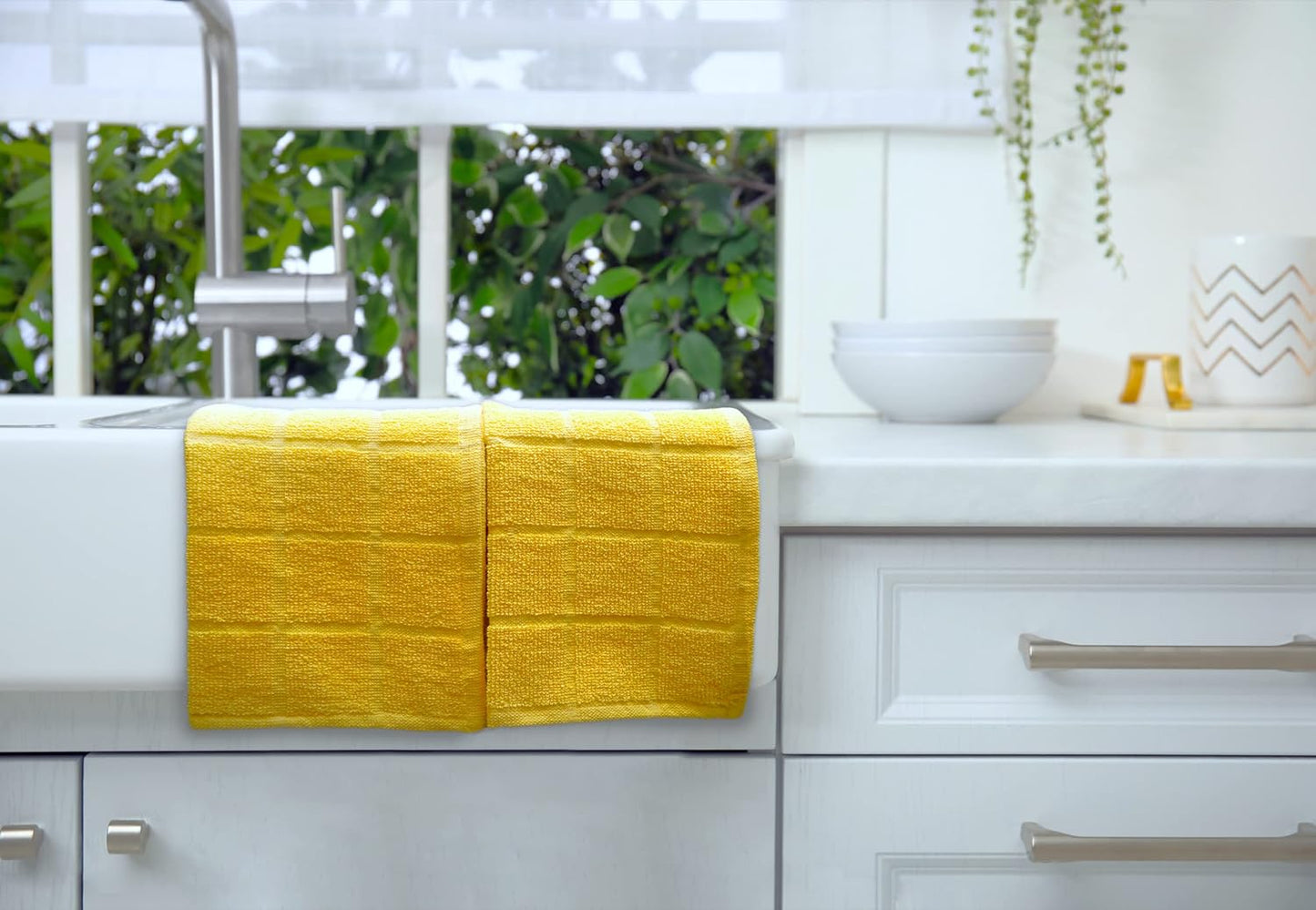 100% Cotton Terry Dish Cloth & Dish Towel, 6 Pack, Super Soft and Absorbent Kitchen Towels, Perfect for Kitchen Cleaning and Dish Washing (Yellow 6 Pack)