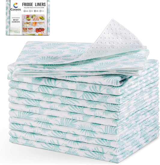 Cooyes 12 Pack Refrigerator Shelf Liners for French Door Fridge, 17.7" × 36" Extra Large, Non-Slip Fridge Mats Machine Washable, Refrigerator Drawer Liner for Glass Shelves Kitchen Cabinet