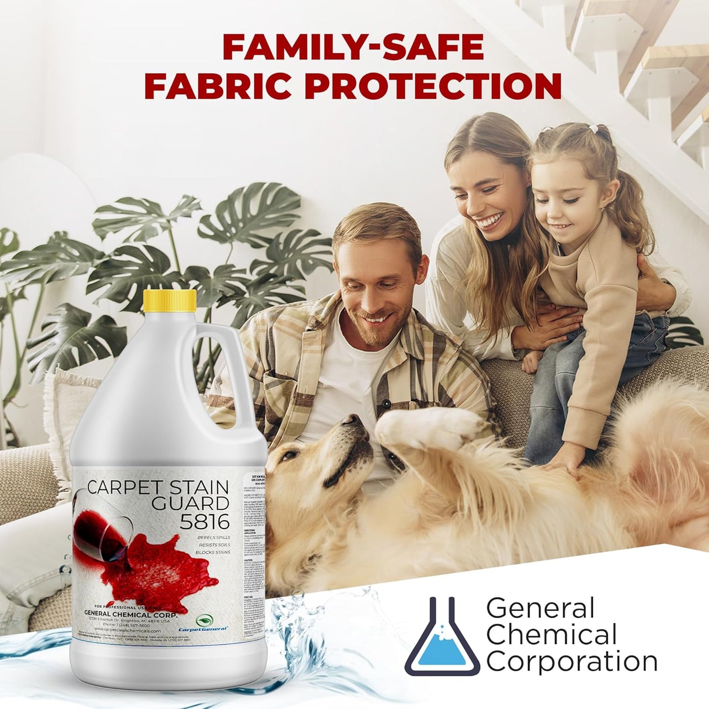 General Chemical Stain Shield Spray - Safe Fabric Protector Spritz and Stain Guard 5816 for Upholstery, Carpets, Rugs, Drapes & More - Impermeable Protectant Spray for Outdoor & Indoor Use -4 Gal Case