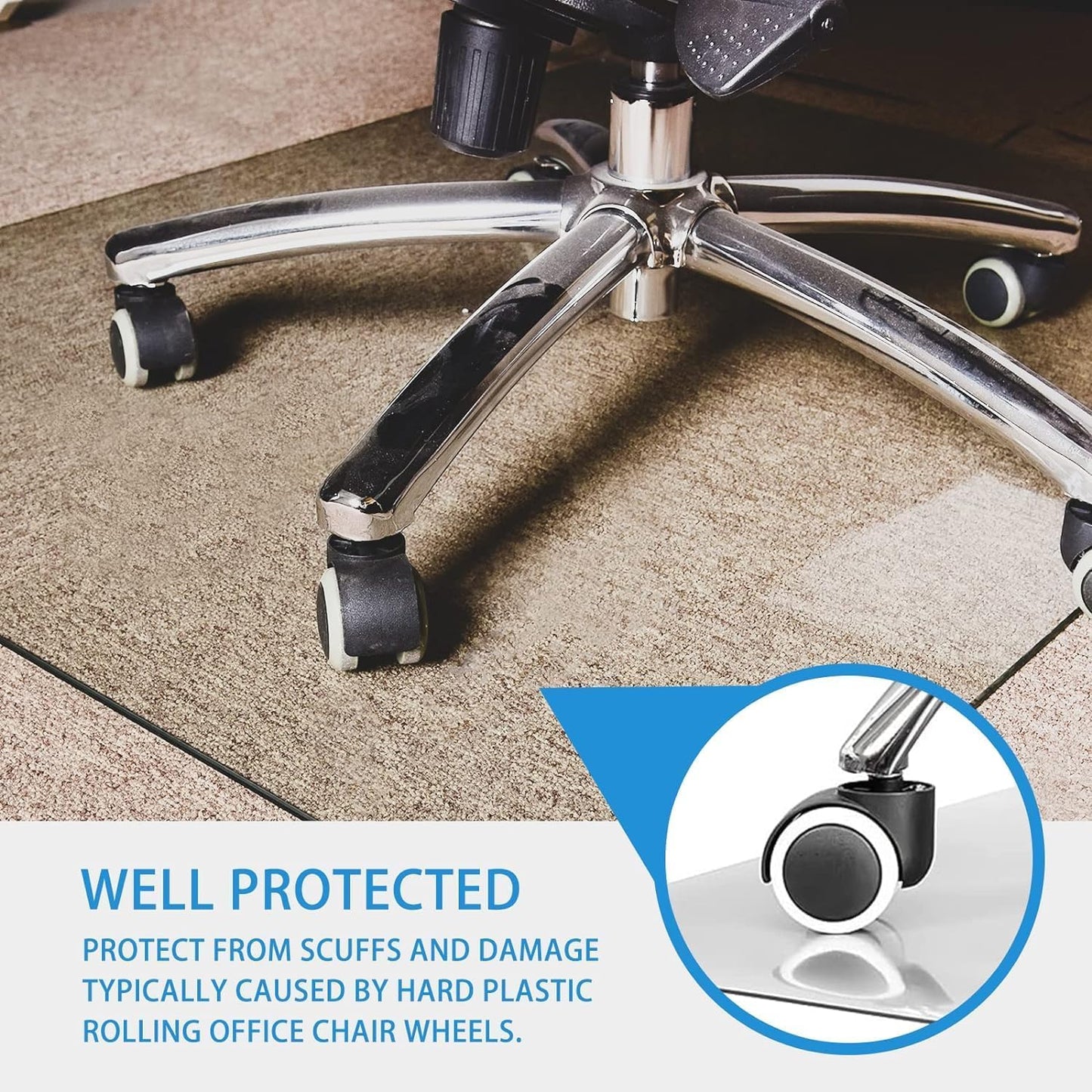 GLSLAND 36" x 46" Tempered Glass Chair Mat Heavy-Duty Floor Protector for Carpet & Hard Floors Scratch-Resistant Clear Office Mat 1/6" Clear