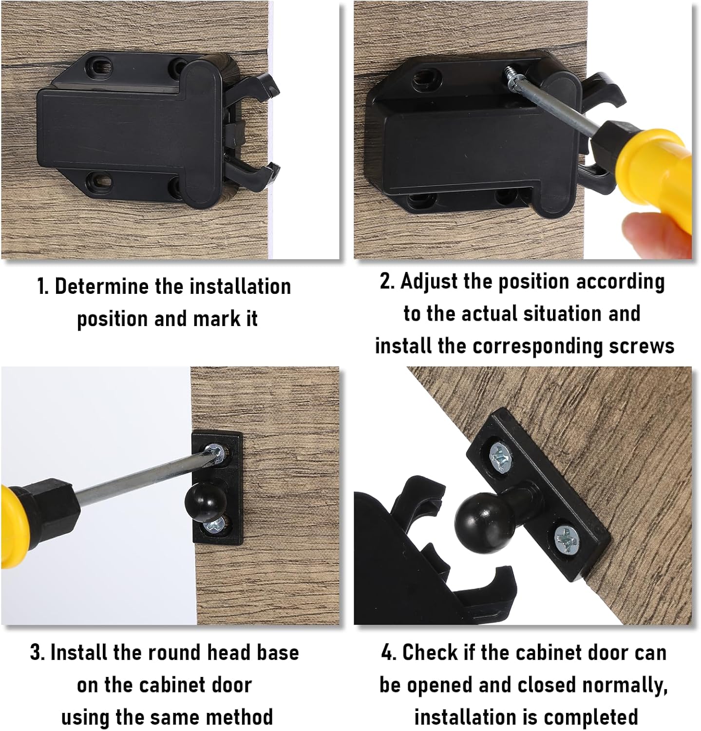 4Pack Push Latches for Cabinets, Push to Open Catch Lock,Safe Rebound Self-Locking Device Drawer Catch Push to Open Door Latch Cabinet Hardware for Cabinet Drawer Wardrobe Kitchen Door