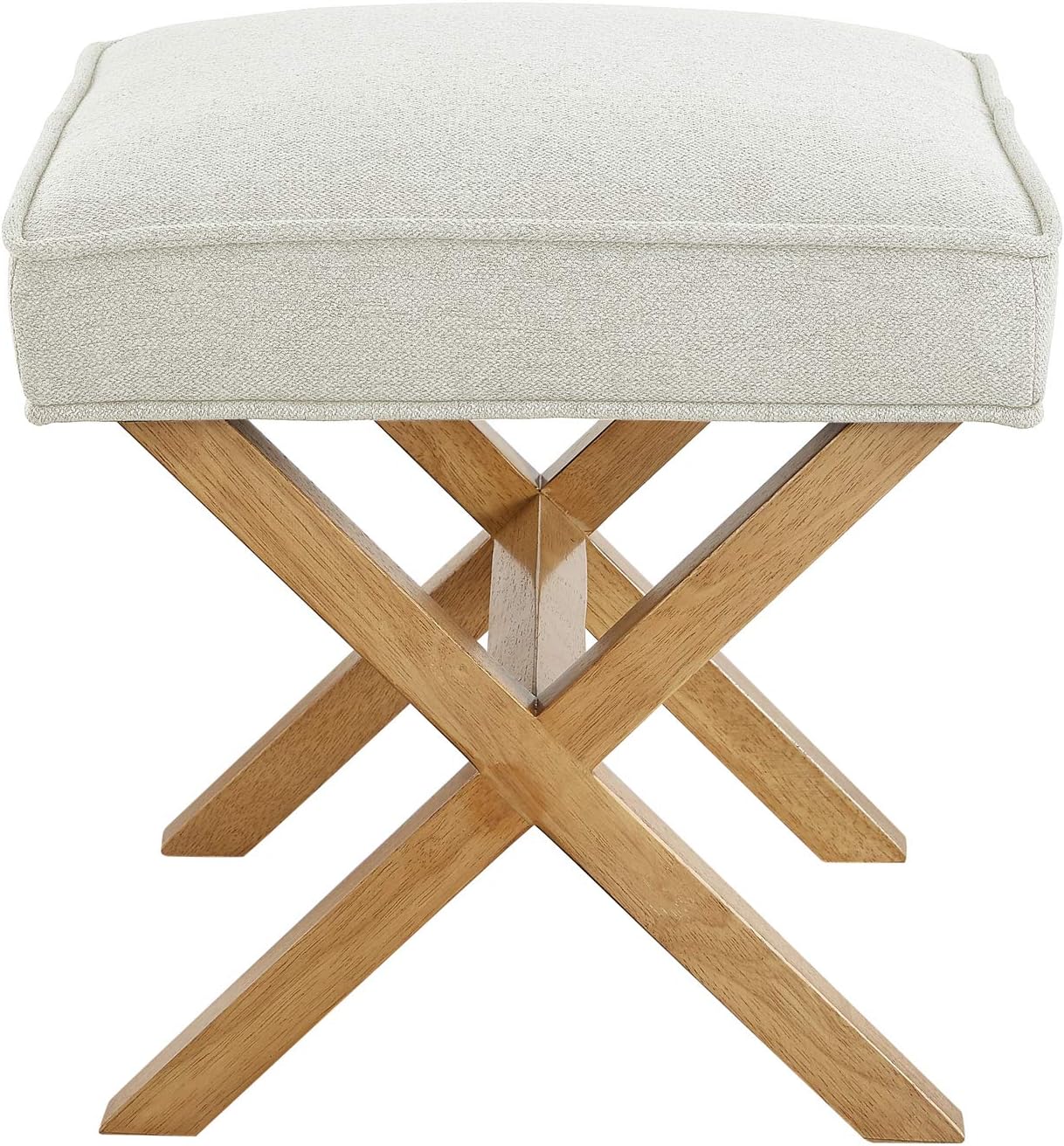 Amazon Basics Small Ottoman Foot Rest, Mid-Century Modern X Square Polyester Foot Stool, Linen, Ivory White, 18"D x 19.8"W x 18.3"H (Previously Rivet Brand)