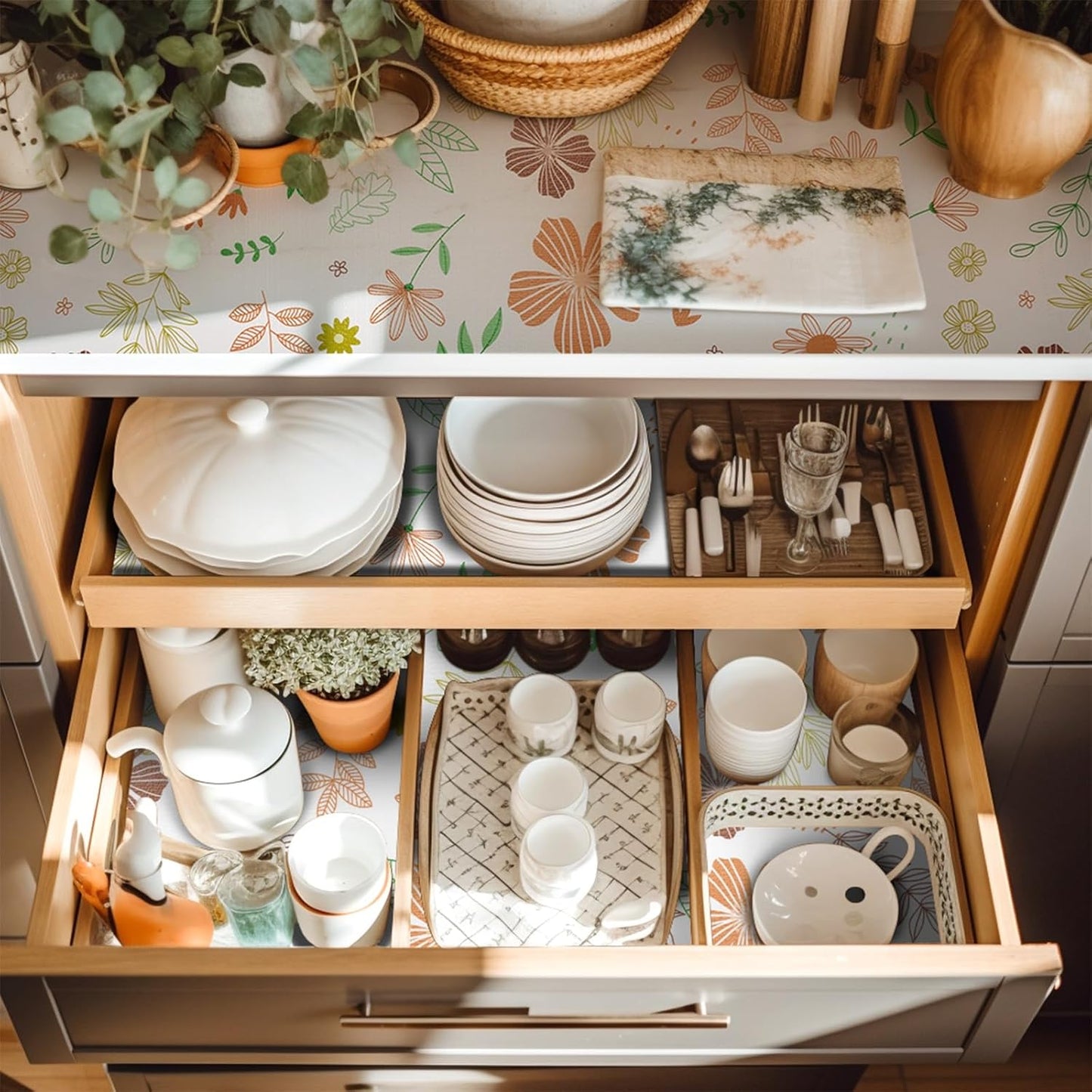 Bulk Shelf Liner 18 Inch x 16 Feet Cupboard Liner Shelving Paper for Cabinets and Drawers Pantry Shelf Liners for Kitchen Cabinets Non-Adhesive