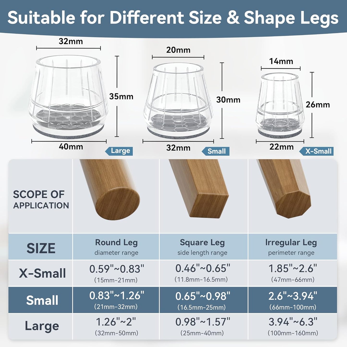 24PCS Silicone Chair Leg Floor Protectors for Hardwood Floors, Thicken Rubber Chair Leg Cap Covers, Non Slip Furniture Leg Pads to Protect Wood Tile Floors from Scratches and Reduce Noise