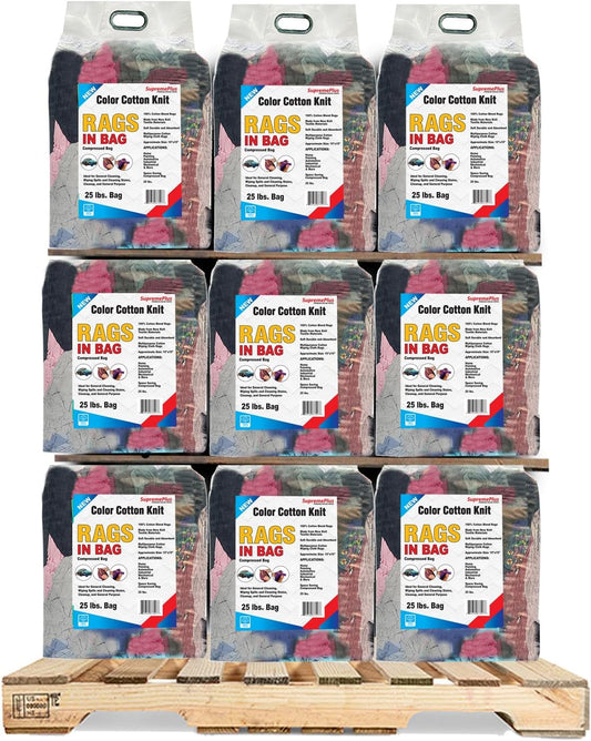 Premium Color Knit Cleaning Rags (600 lbs Pallet - 24x25 lbs. Bag) – Shop Rags Bulk for Workshops, Mechanics, Painters, and Home Use, Multipurpose Cotton T-Shirt Rags