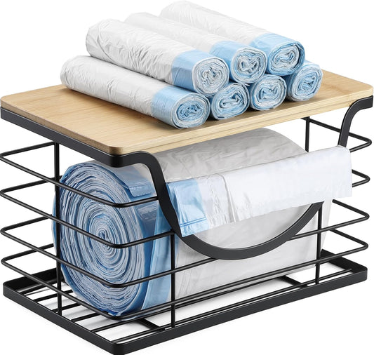 Extra Large Trash Bag Holder Under Sink Stackable Kitchen Storage with Lid, Garbage Bag Dispenser Roll Holder, Wall Mounted Trash Bag Container, Laundry Room Organization Storage